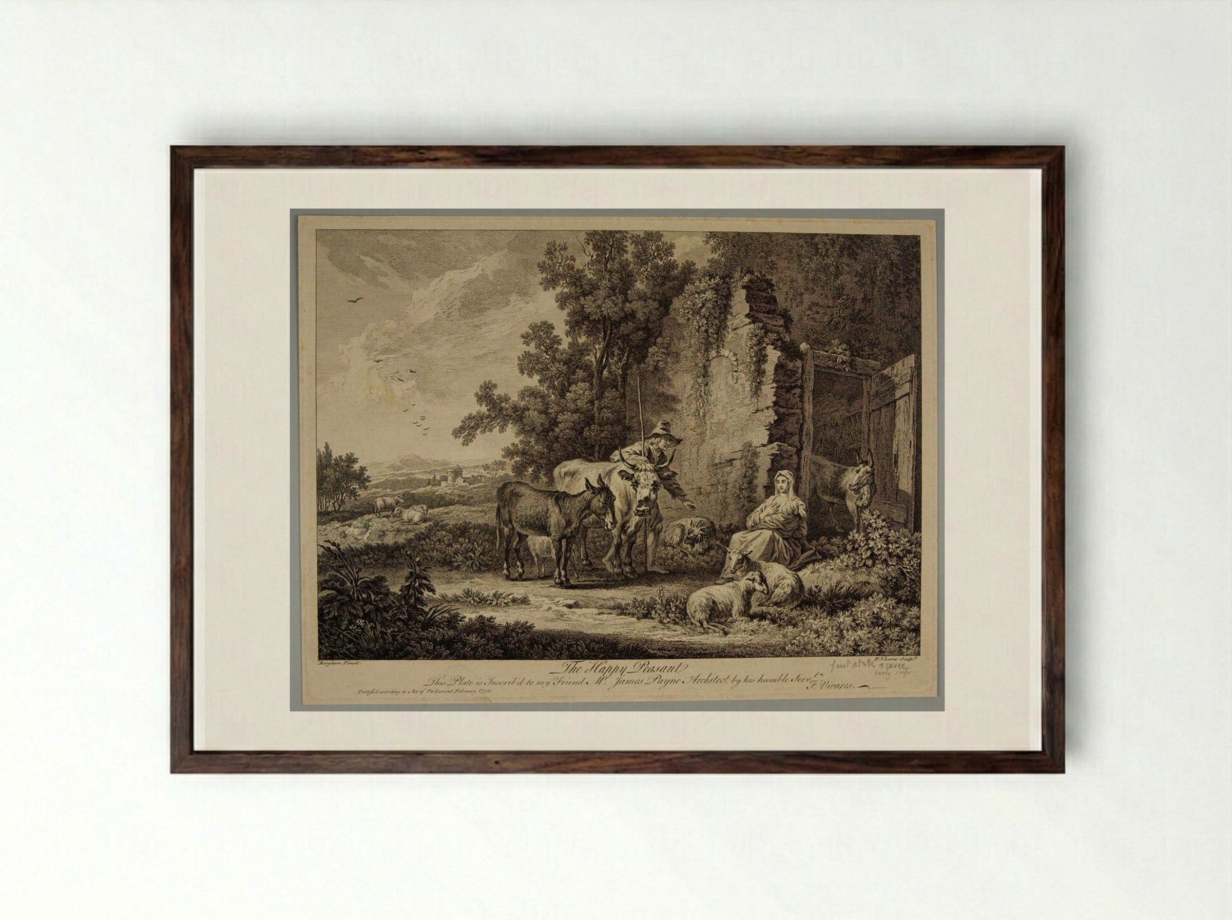 The Happy Peasant - François Vivares - Framed Print Dark Wood