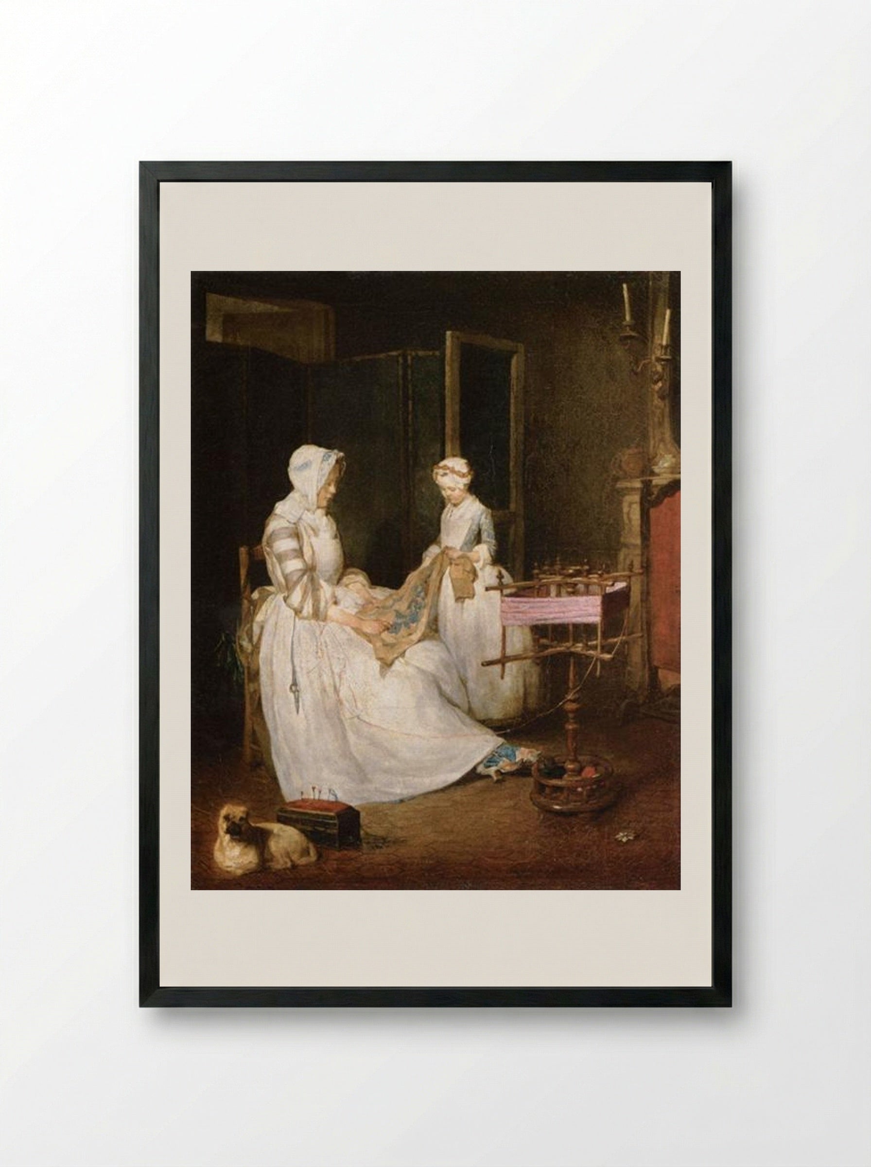 The Hard-working Mother - Jean-Baptiste-Siméon Chardin - Framed Print Black