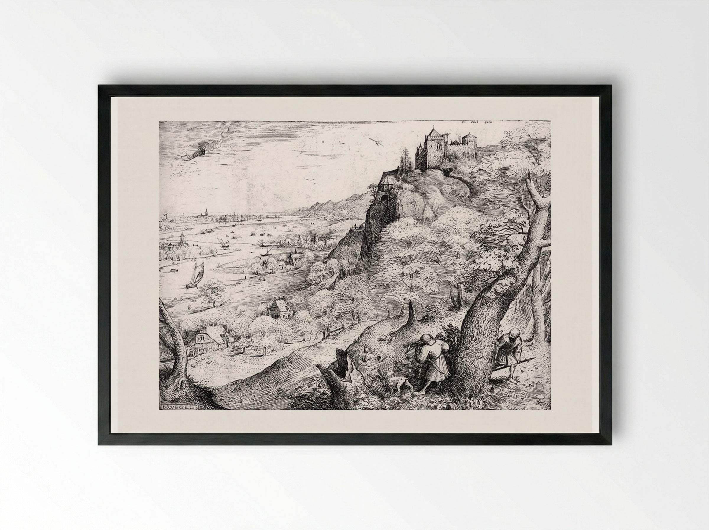 The Hare Hunt - Pieter Bruegel the Elder - Framed Print Black