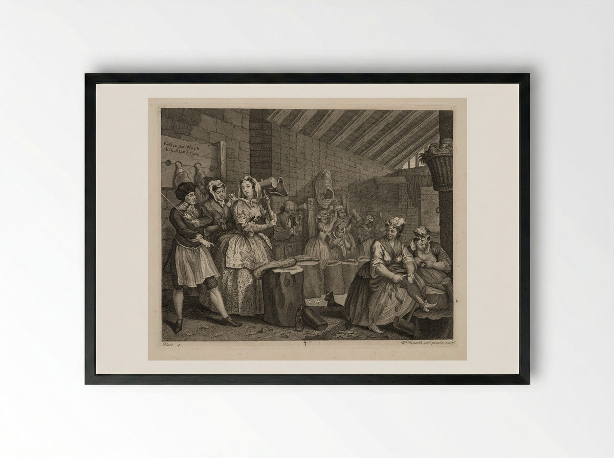 The Harlot Beats Hemp in Bridewell Prison - William Hogarth - Framed Print Black