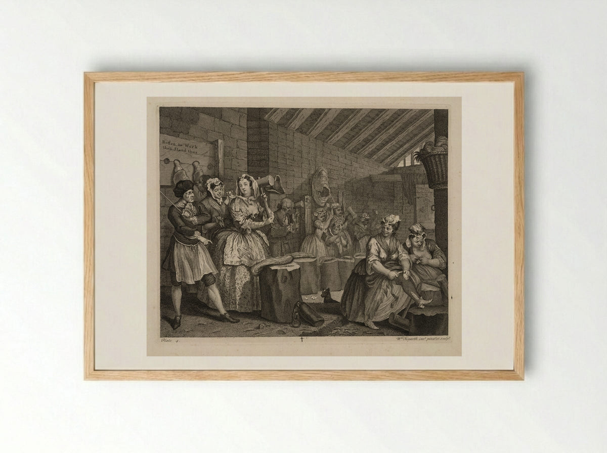 The Harlot Beats Hemp in Bridewell Prison - William Hogarth - Framed Print Wood
