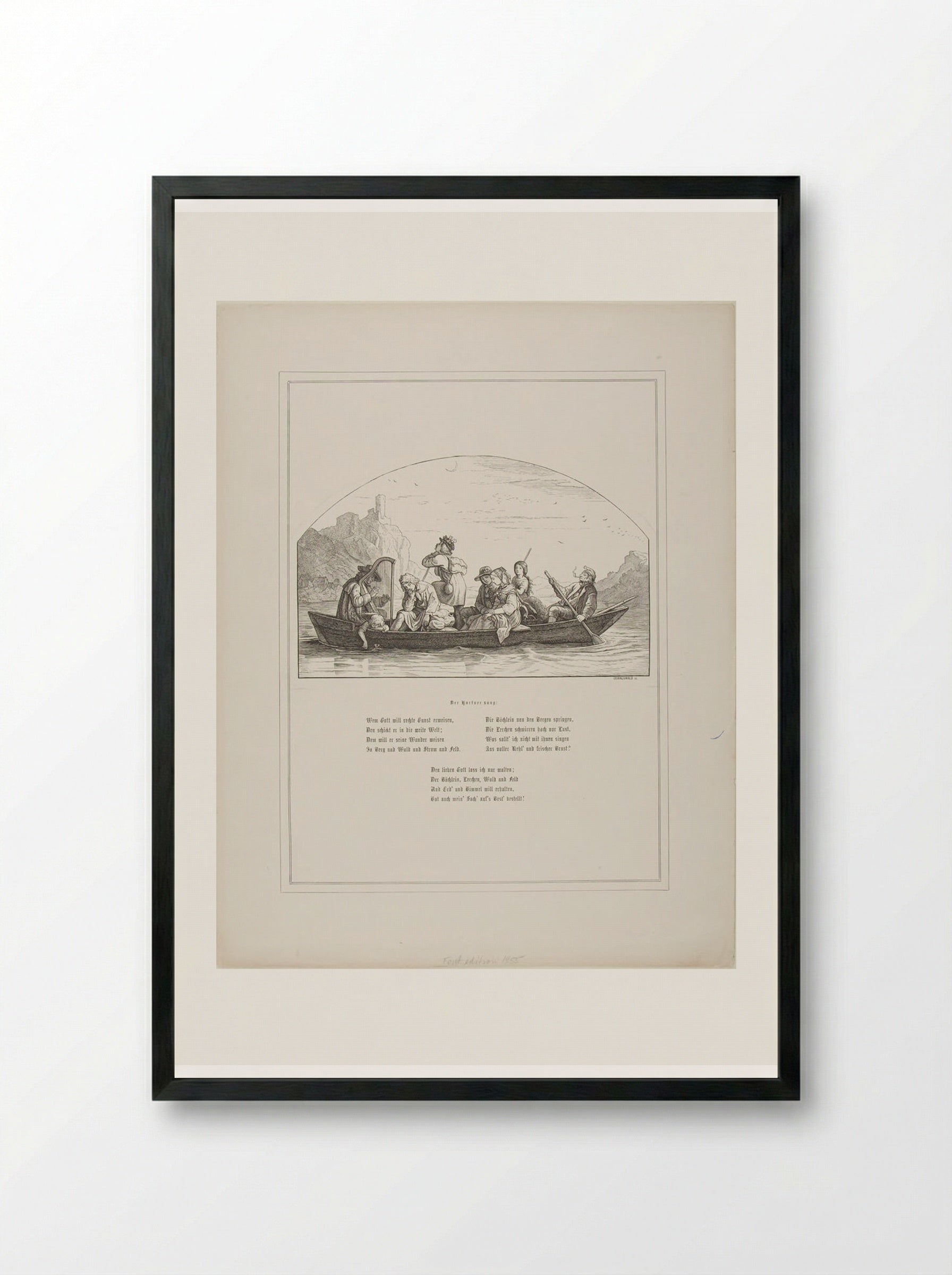 The Harpist's Song - Adrian Ludwig Richter - Framed Print Black