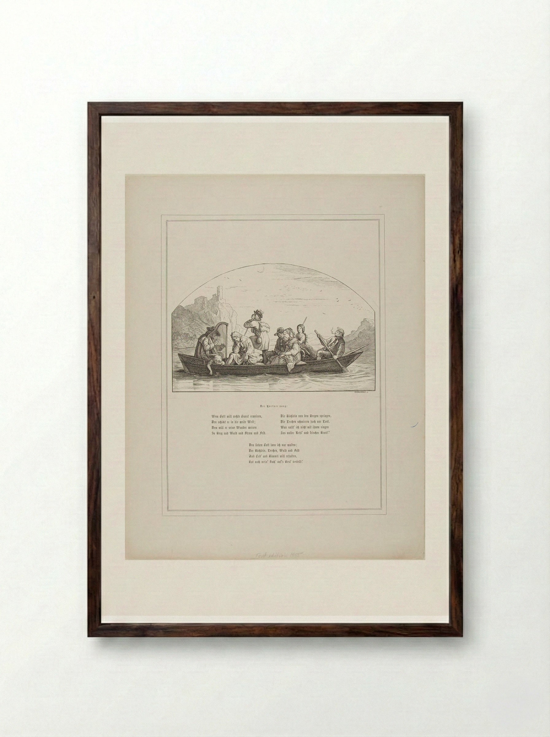 The Harpist's Song - Adrian Ludwig Richter - Framed Print Dark Wood