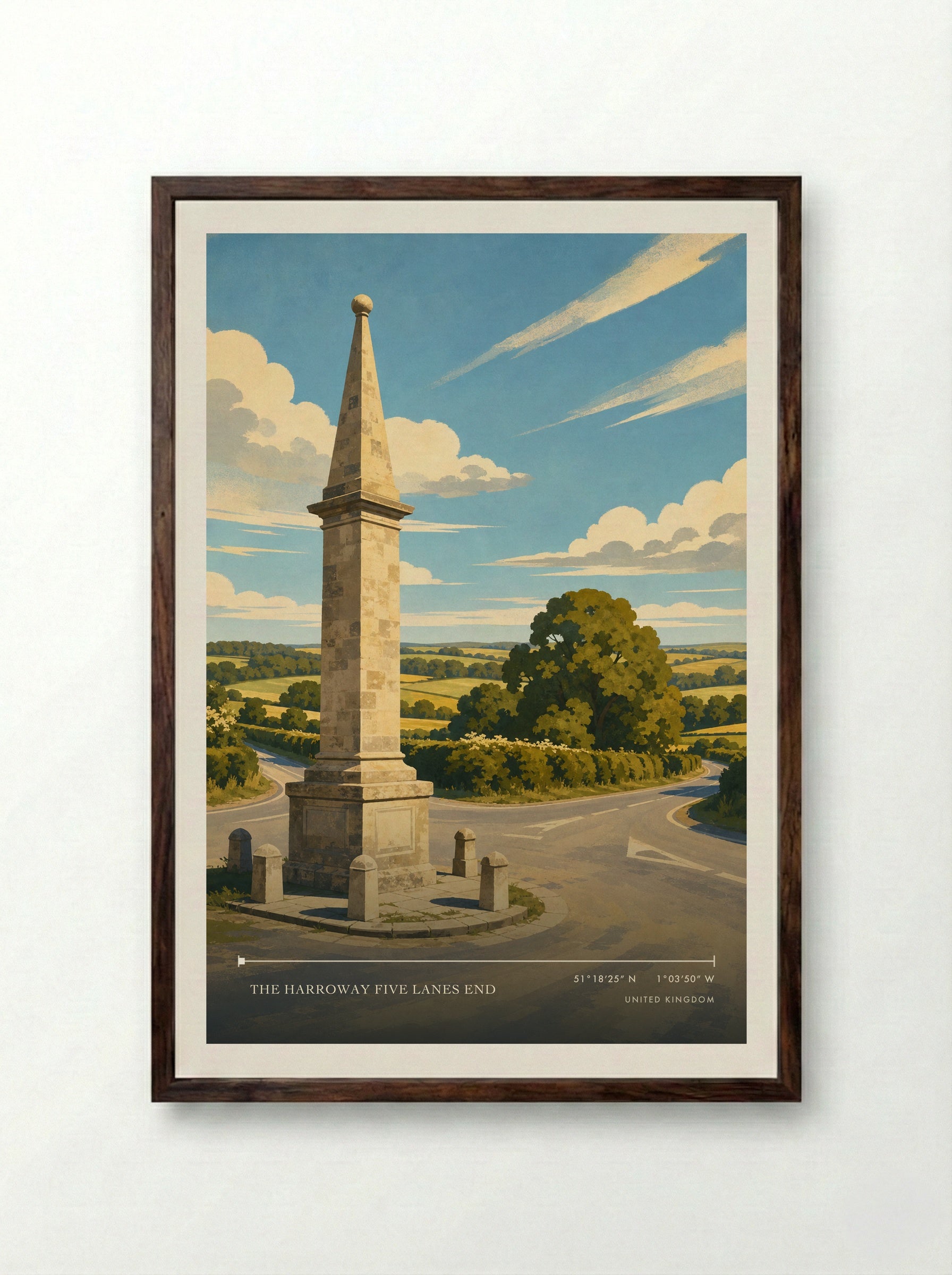 The Harroway Five Lanes End United Kingdom Travel Poster - Framed Print Dark Wood
