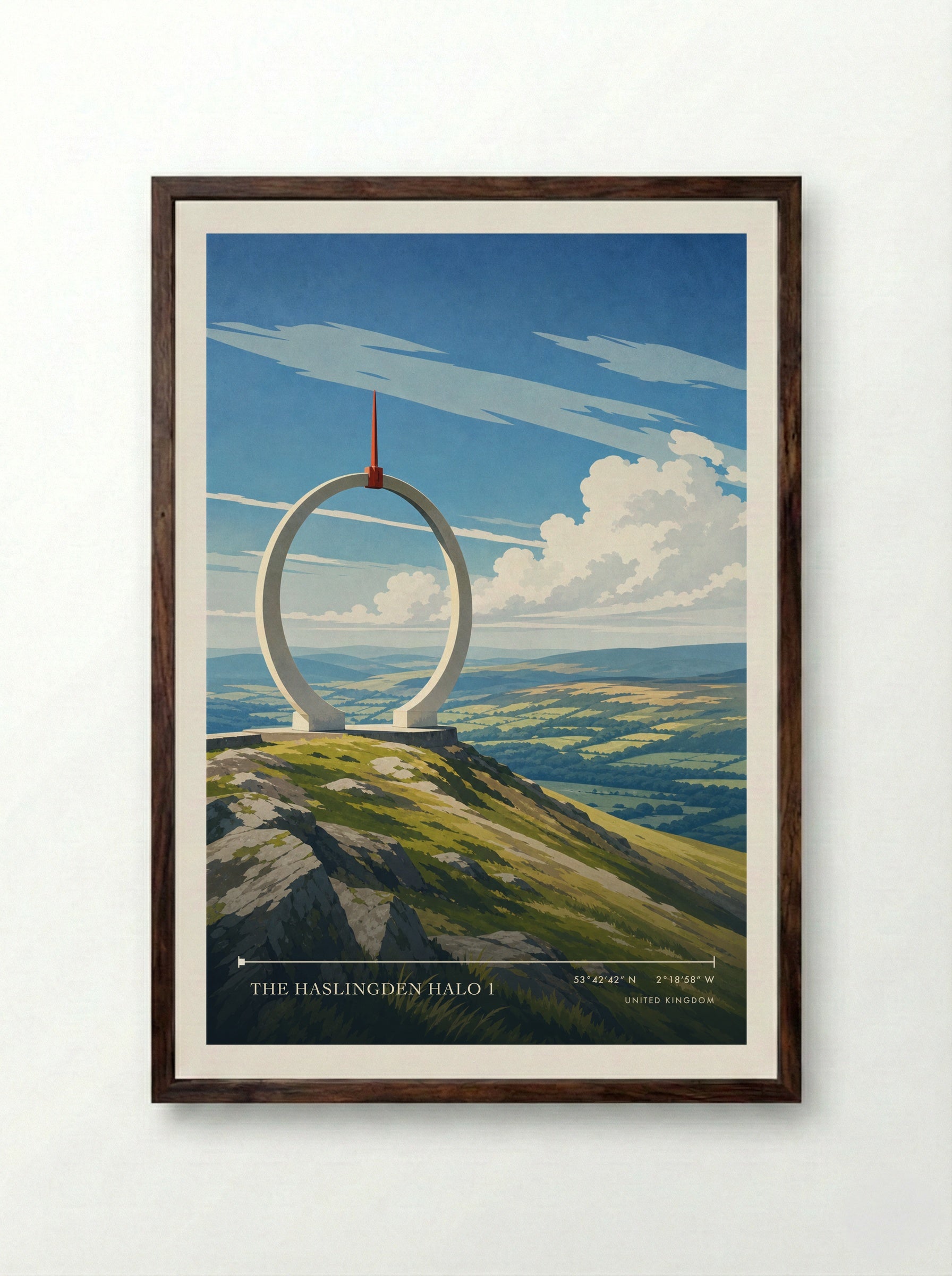 The Haslingden Halo 1 United Kingdom Travel Poster - Framed Print Dark Wood