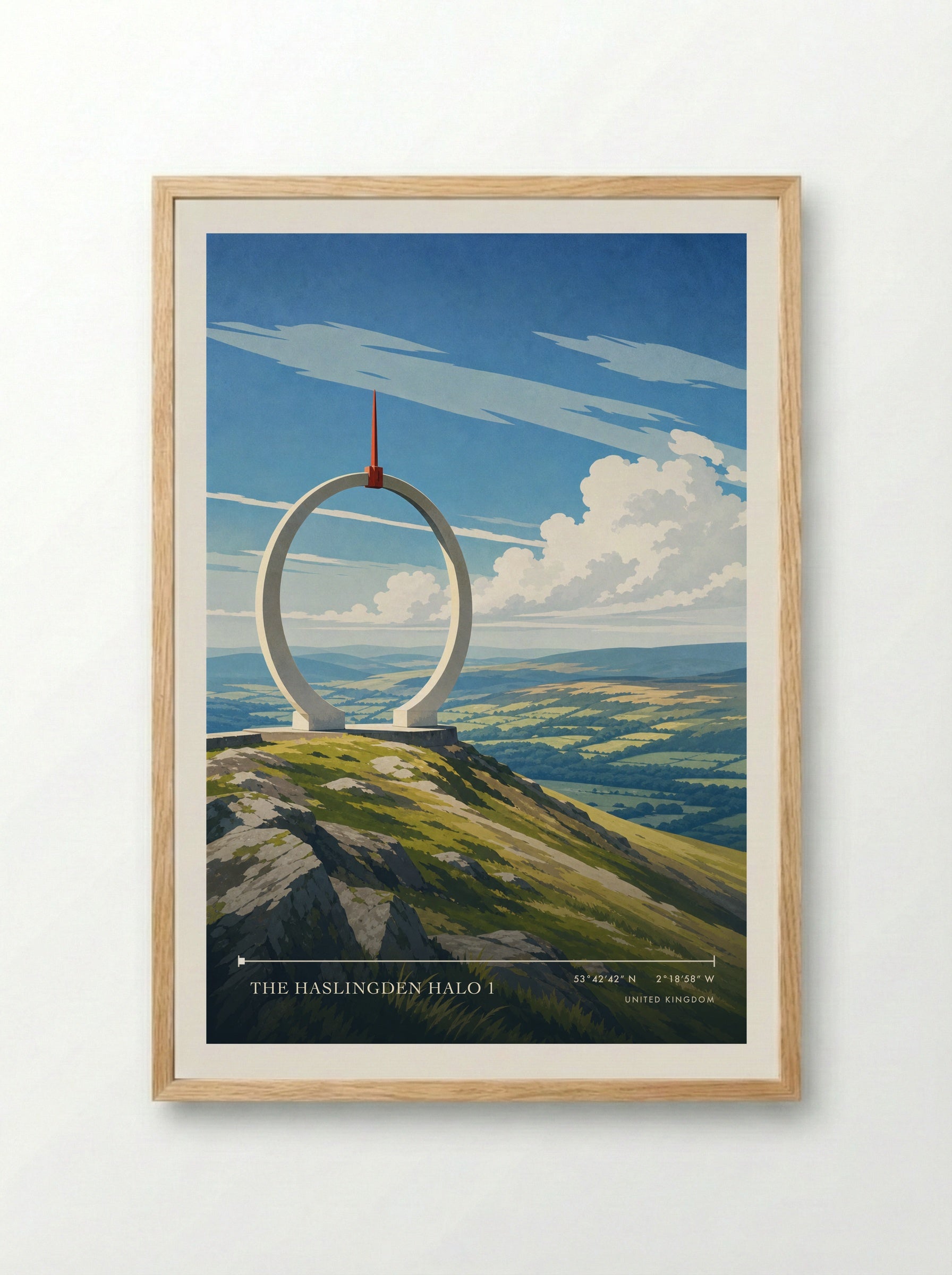 The Haslingden Halo 1 United Kingdom Travel Poster - Framed Print Wood