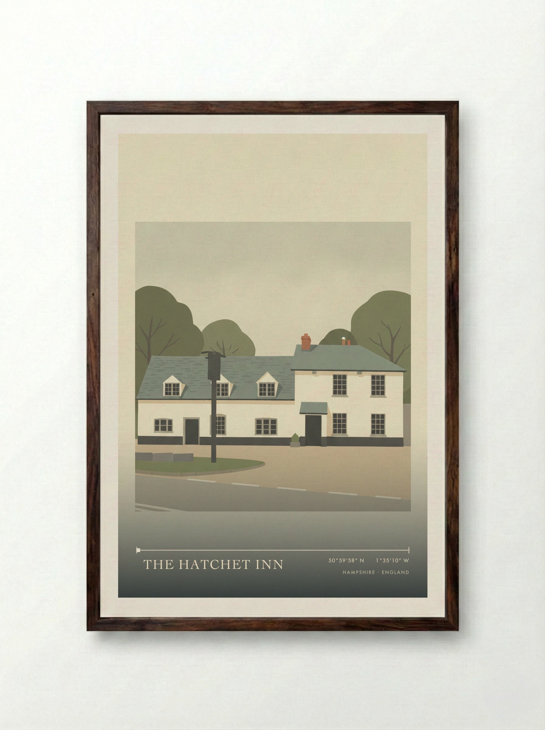 The Hatchet Inn Hampshire England Travel Poster - Framed Print Dark Wood