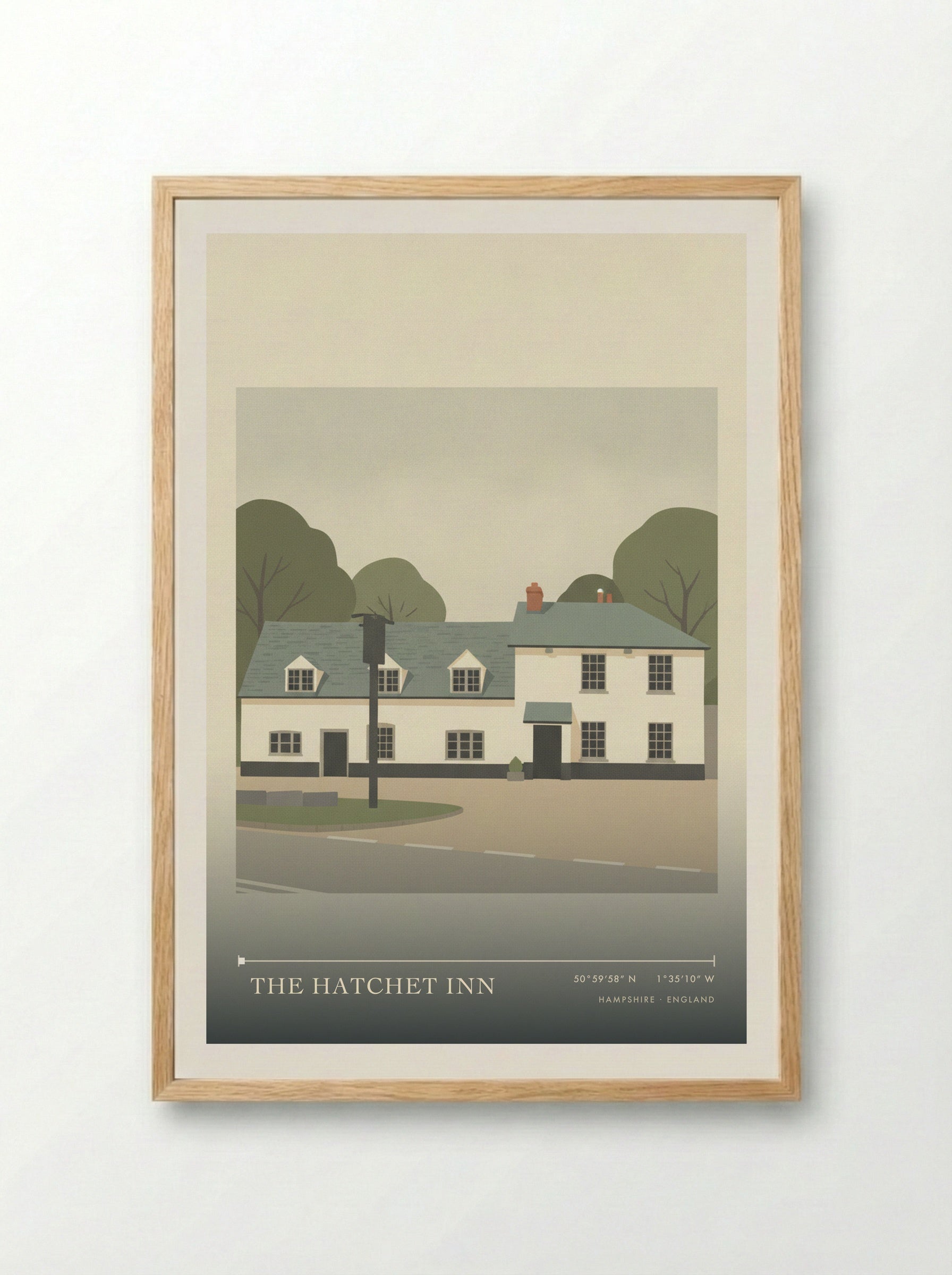 The Hatchet Inn Hampshire England Travel Poster - Framed Print Wood