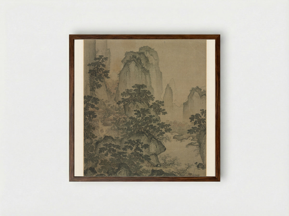 The Haven of the Peach-Blossom Spring - Shi Rui - Framed Print Dark Wood
