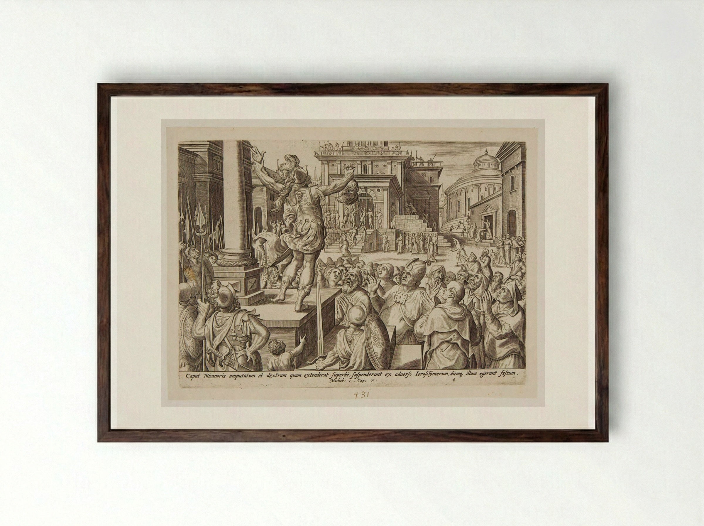 The Head and Hand of Nicanor Shown to the People - Johannes Wierix - Framed Print Dark Wood