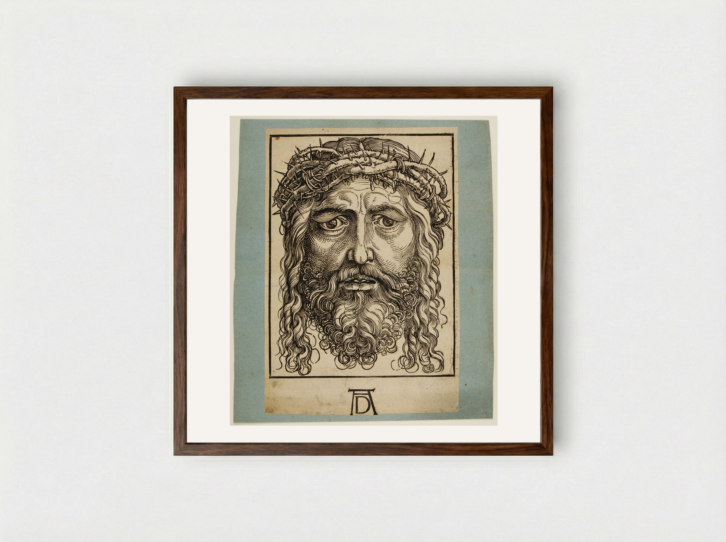 The Head of Christ Crowned with Thorns - Sebald Beham - Framed Print Dark Wood