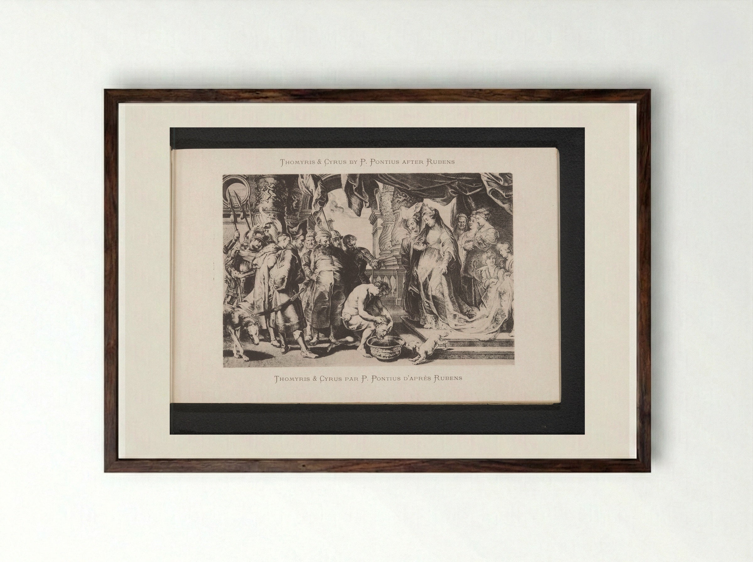 The Head of Cyrus Brought to Queen Tomyris - Paulus Pontius - Framed Print Dark Wood