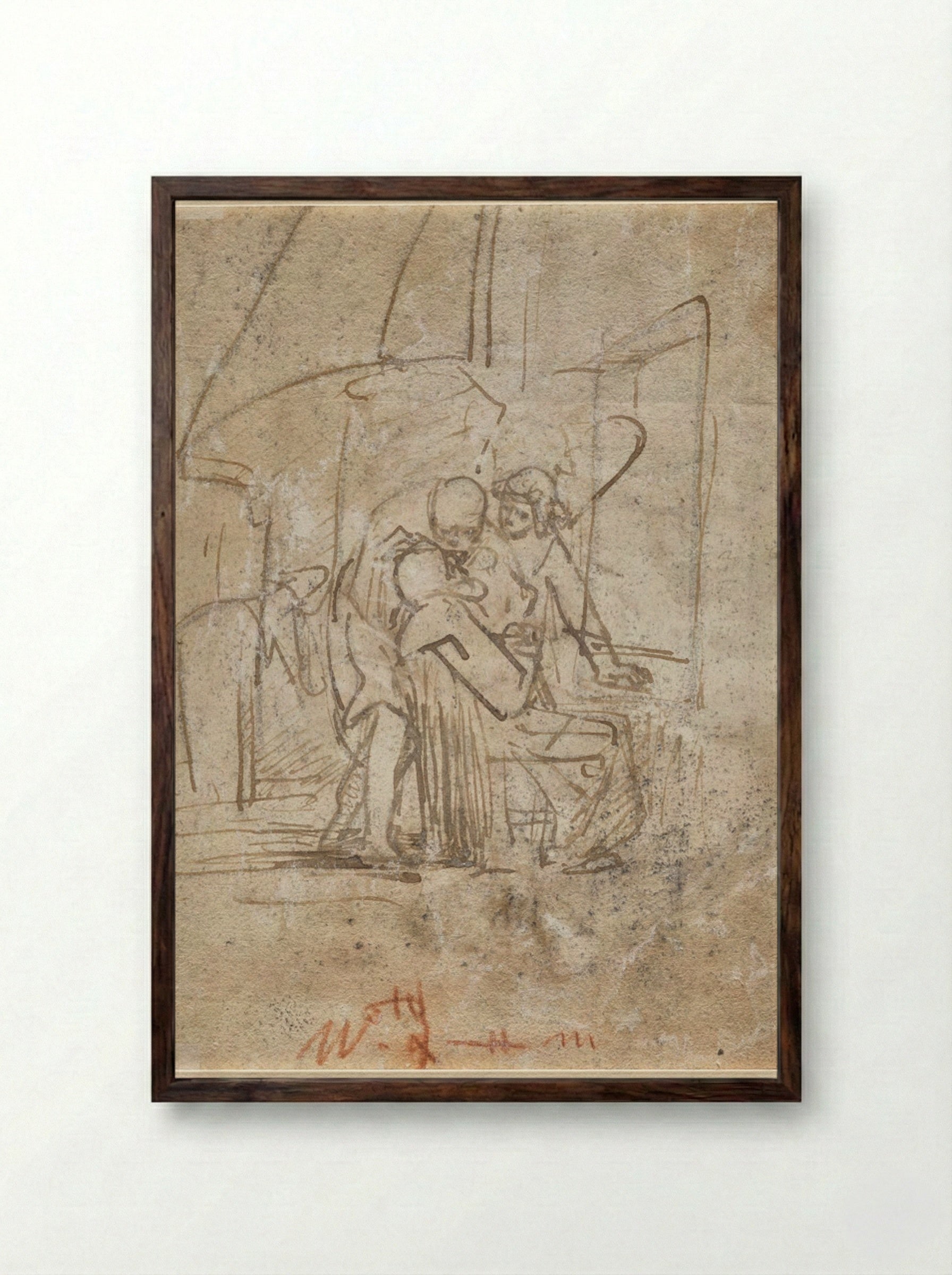The Healing of Tobit (verso) - Ferdinand Bol - Framed Print Dark Wood