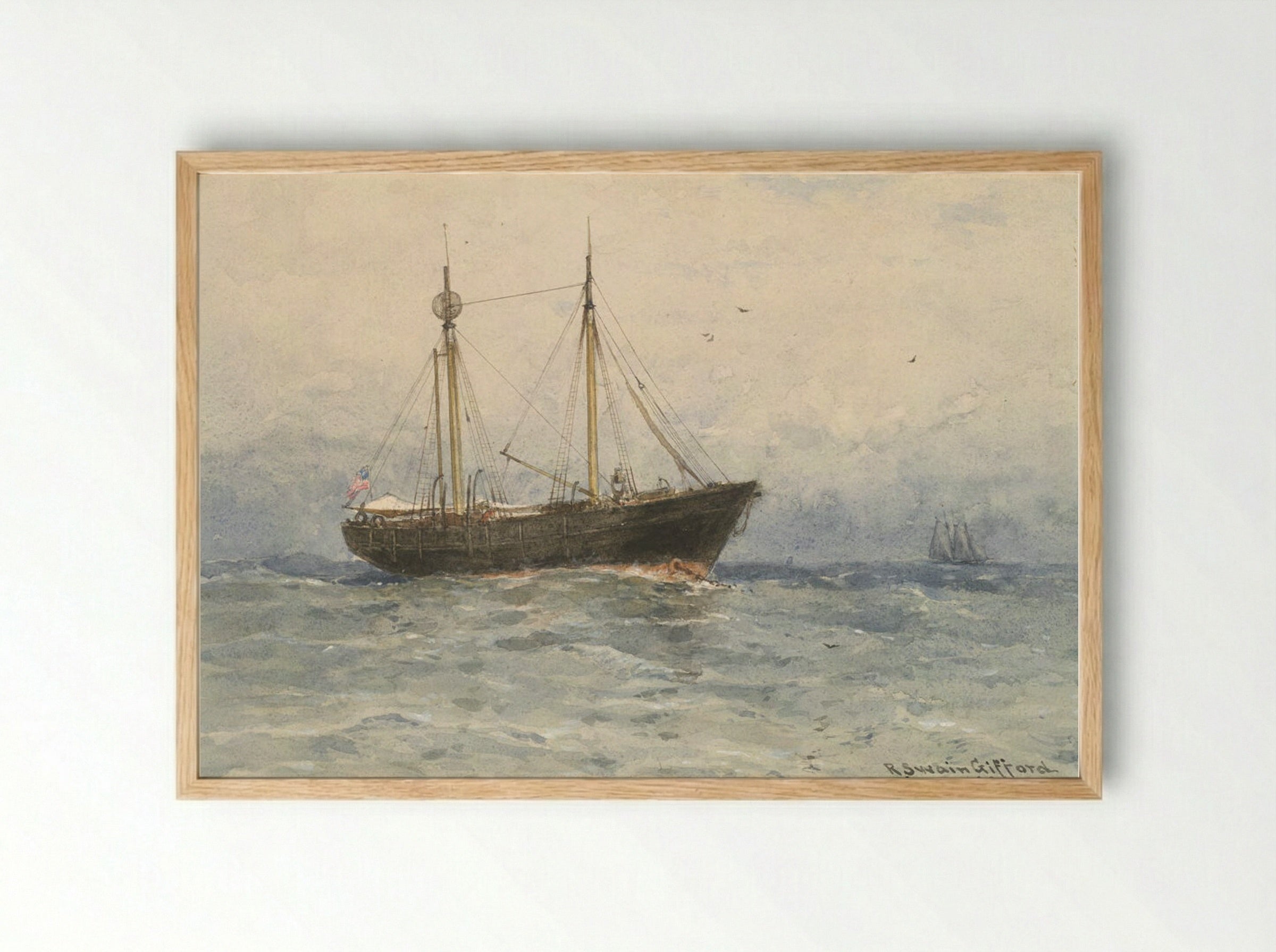 The Hen and Chickens Lightship off Westport, Massachusetts - Robert Swain Gifford - Framed Print Wood