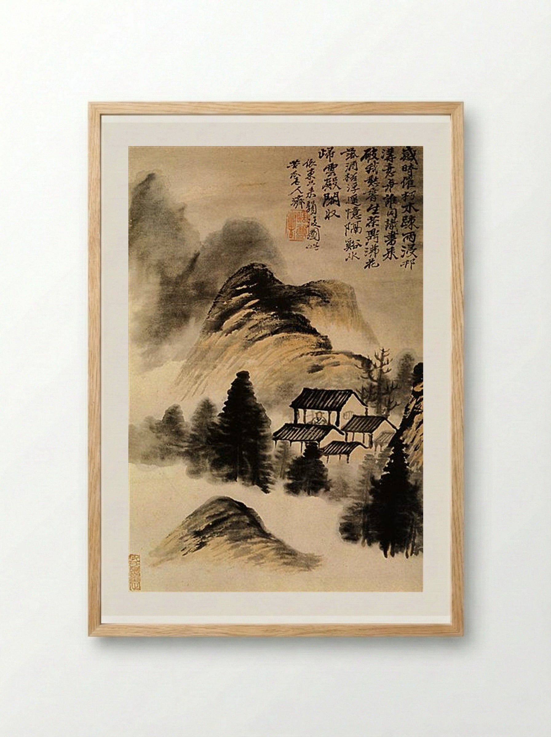 The Hermit Lodge in the Middle of the Table - Shitao - Framed Print Wood