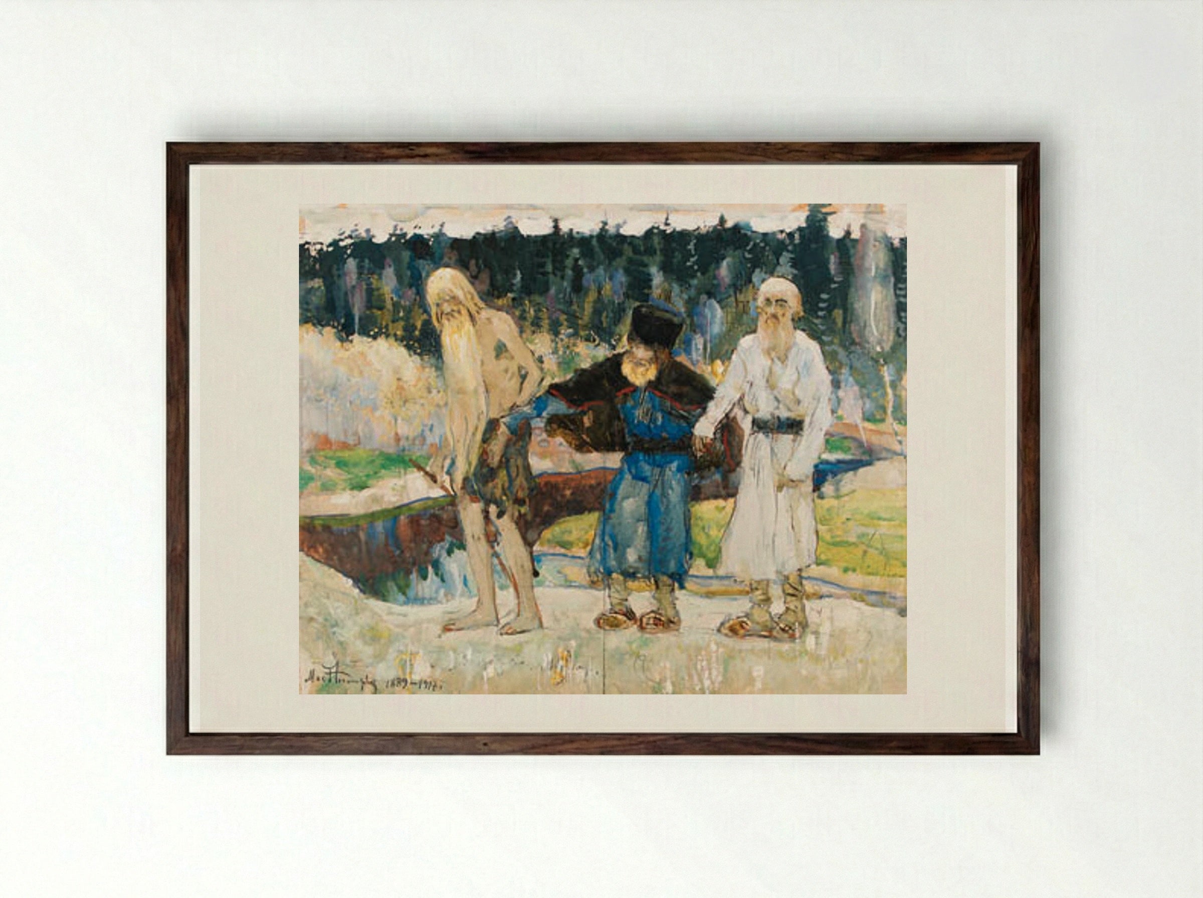 The Hermit - Mikhail Nesterov - Framed Print Dark Wood