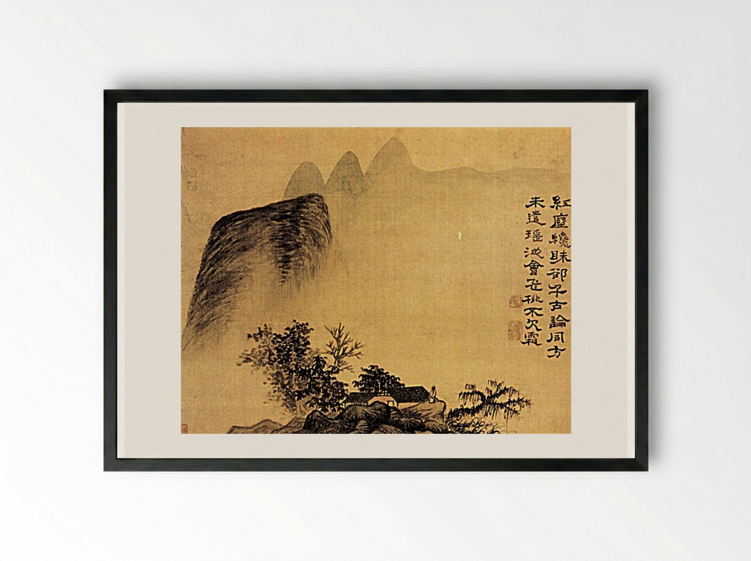 The Hermitage at the foot of the mountains - Shitao - Framed Print Black