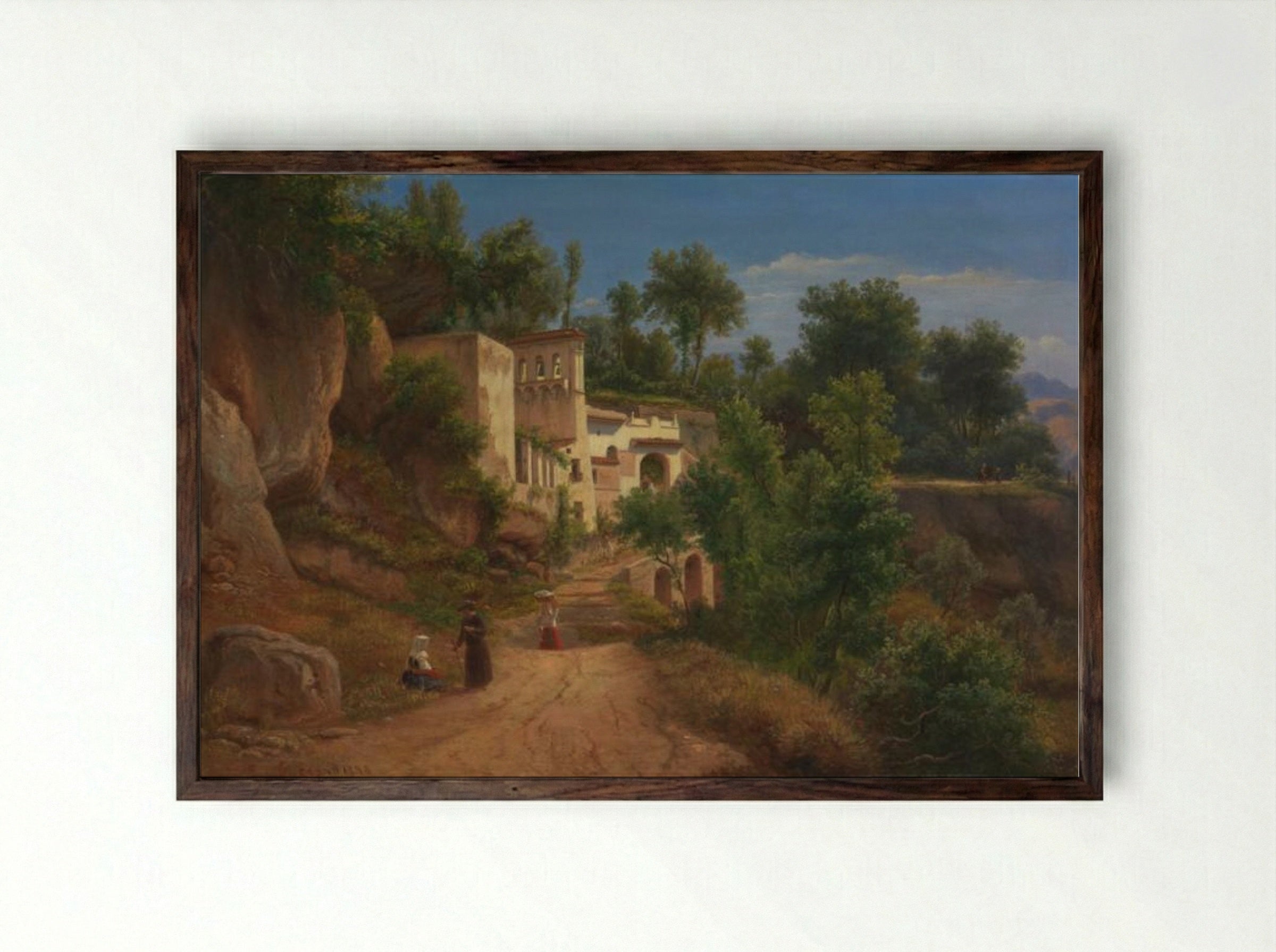 The Hermitage of St Maria of the Avvocatella near Naples - Eugene von Guerard - Framed Print Dark Wood