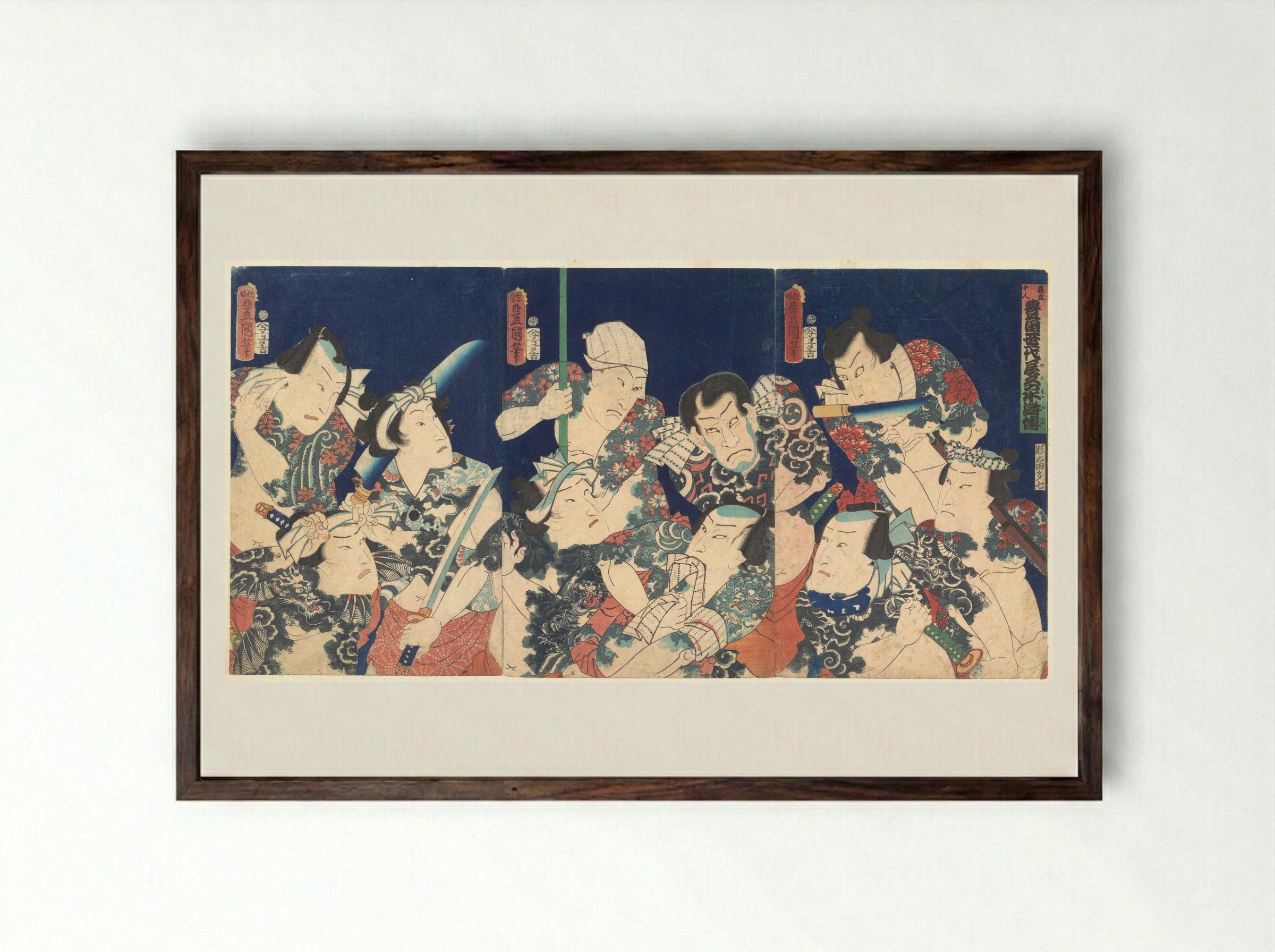The Heroes of the Suikoden - Utagawa Kunisada - Framed Print Dark Wood