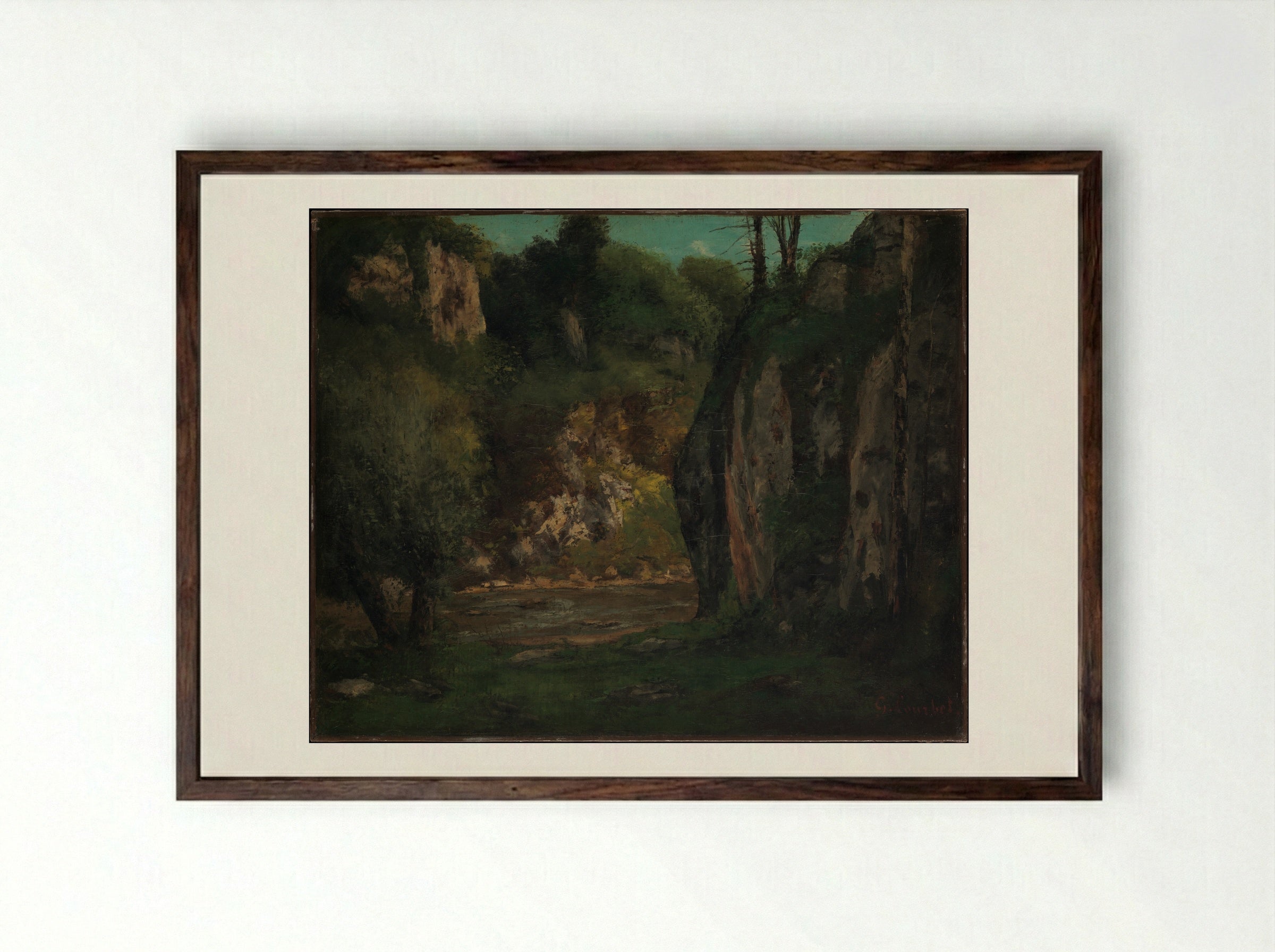 The Hidden Brook - Gustave Courbet - Framed Print Dark Wood