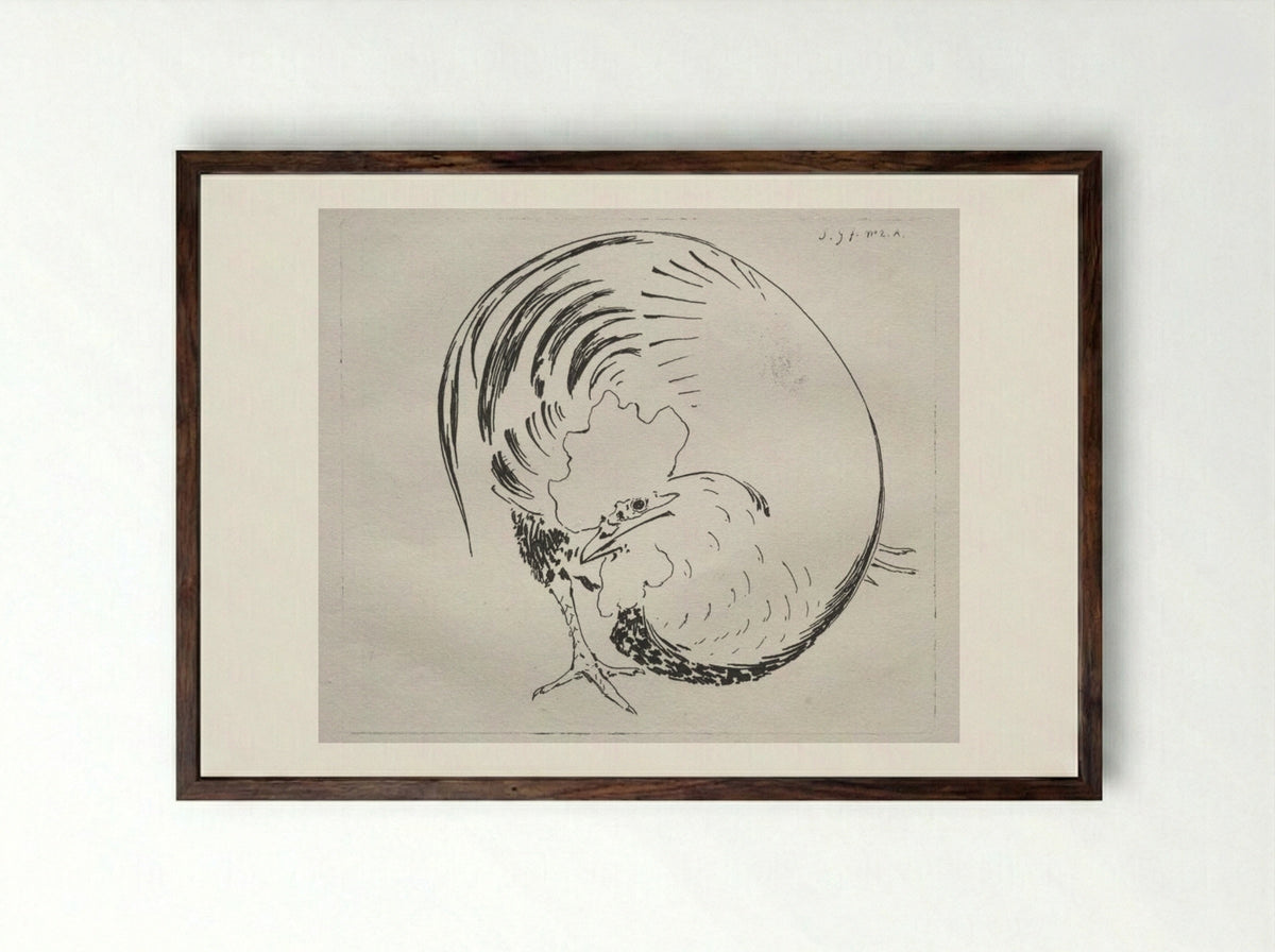 The High-Fired Service: Rooster (counterproof) - Félix Bracquemond - Framed Print Dark Wood