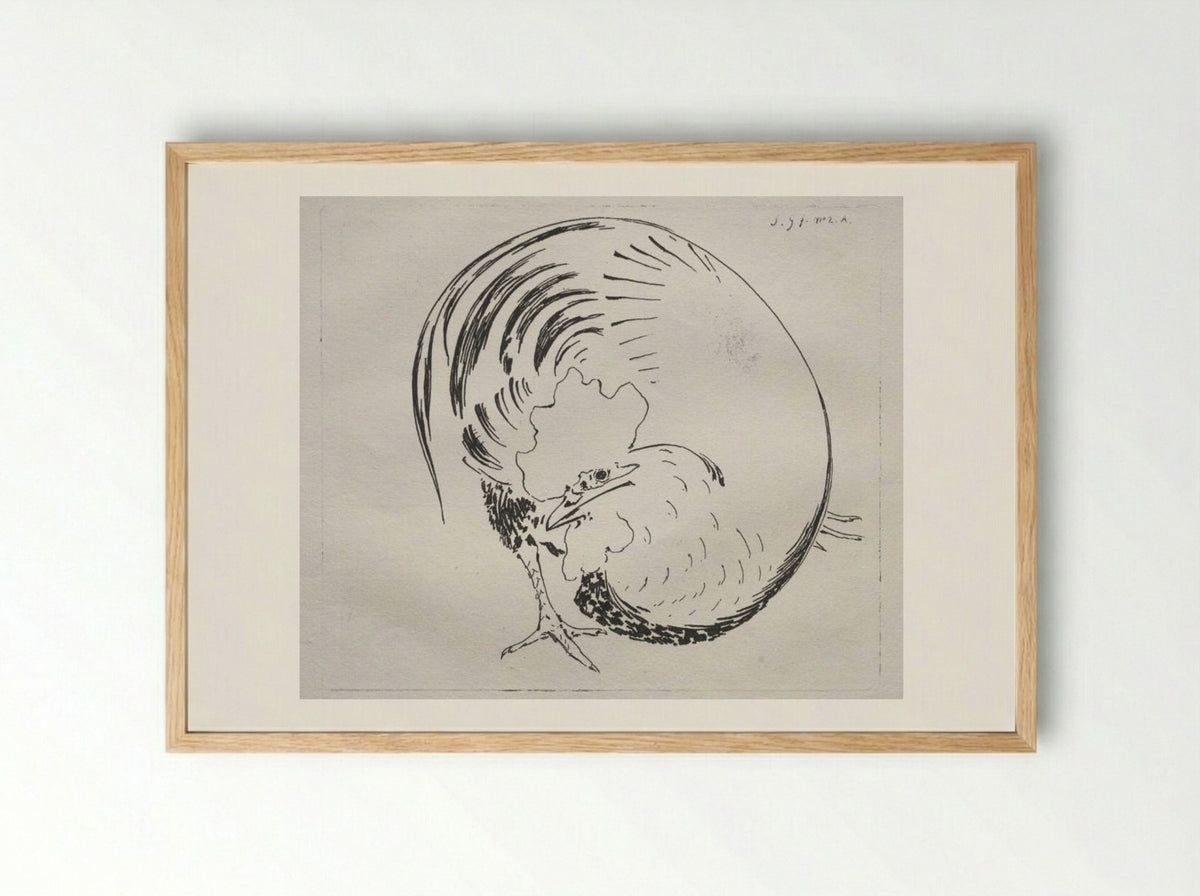 The High-Fired Service: Rooster (counterproof) - Félix Bracquemond - Framed Print Wood