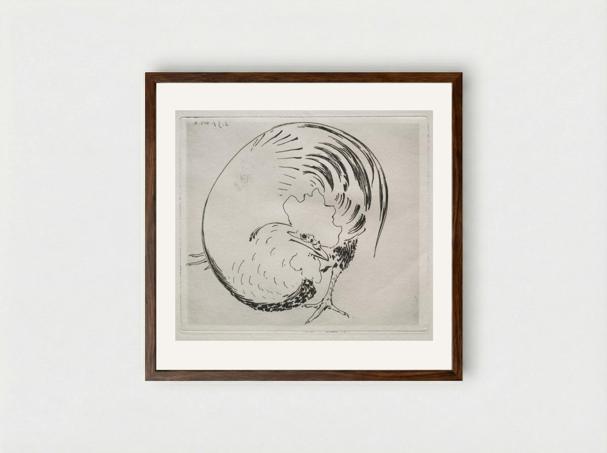The High-Fired Service: Rooster - Félix Bracquemond - Framed Print Dark Wood