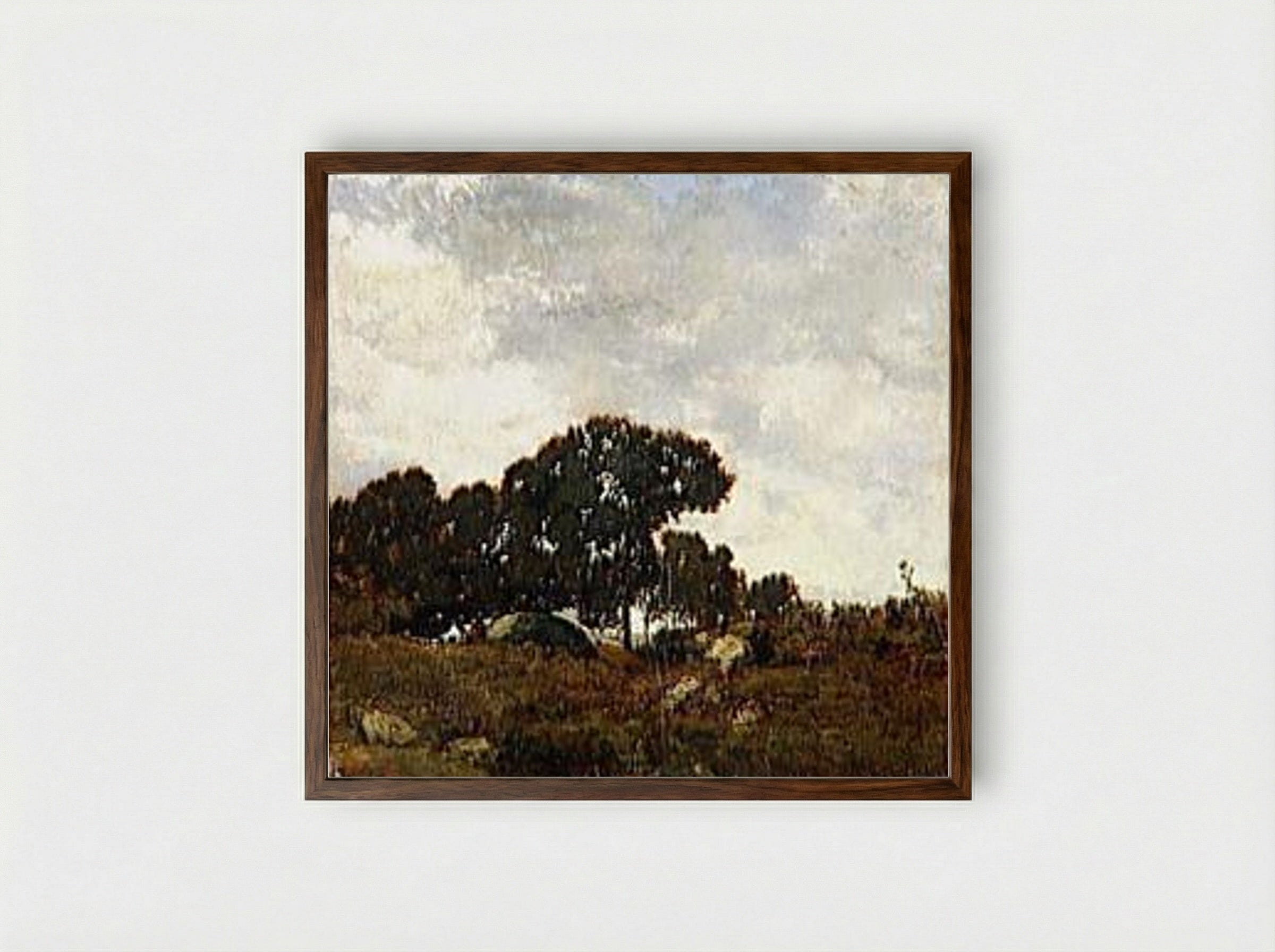 The Hill - Théodore Rousseau - Framed Print Dark Wood