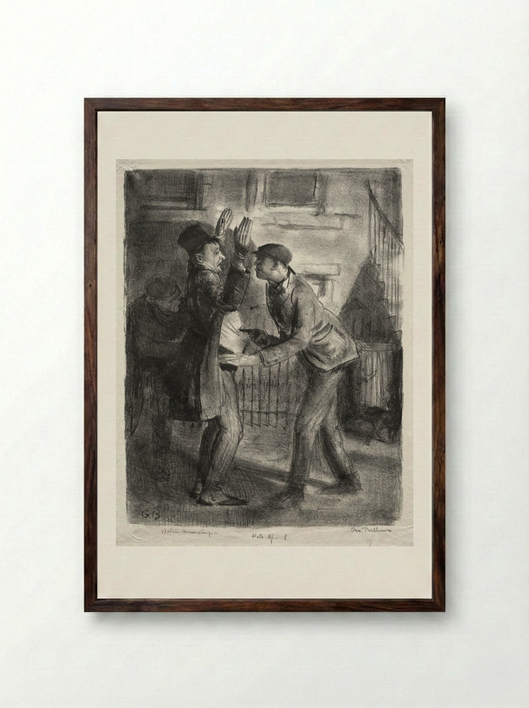 The Holdup, first state - George Bellows - Framed Print Dark Wood