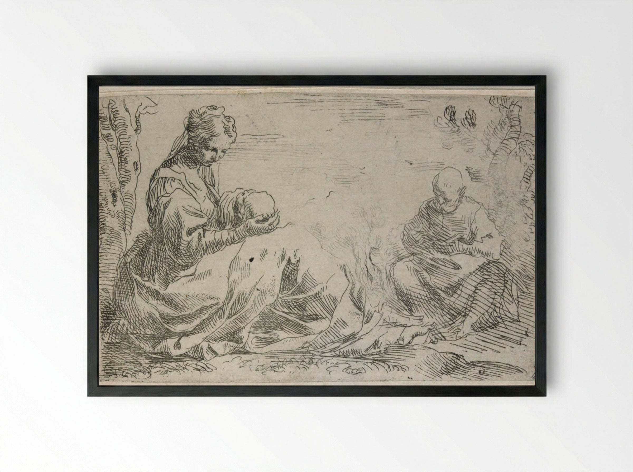 The Holy Family Resting in Egypt - Simone Cantarini - Framed Print Black