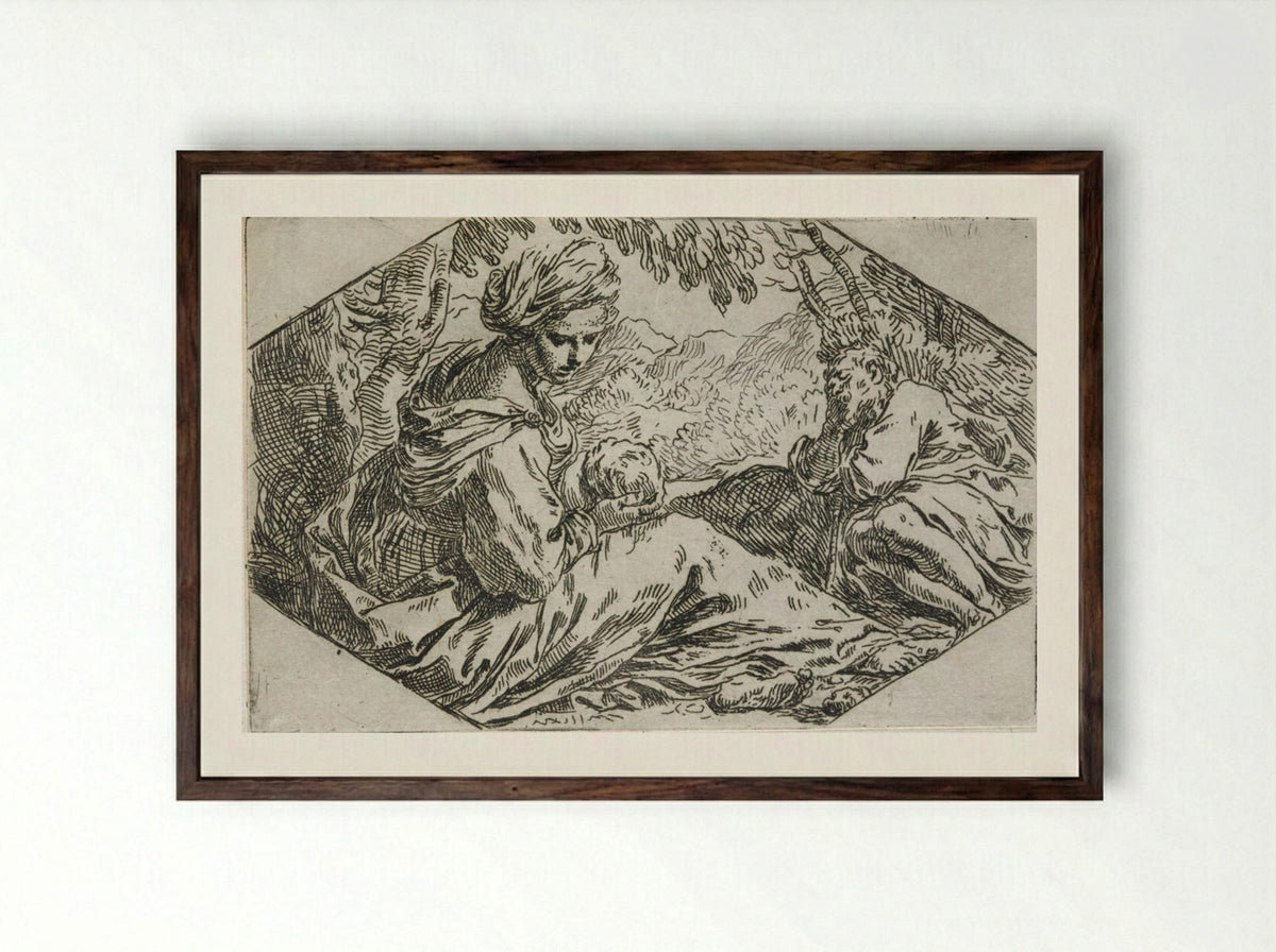 The Holy Family Resting in Egypt - Simone Cantarini - Framed Print Dark Wood