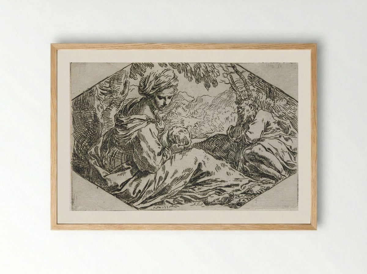 The Holy Family Resting in Egypt - Simone Cantarini - Framed Print Wood