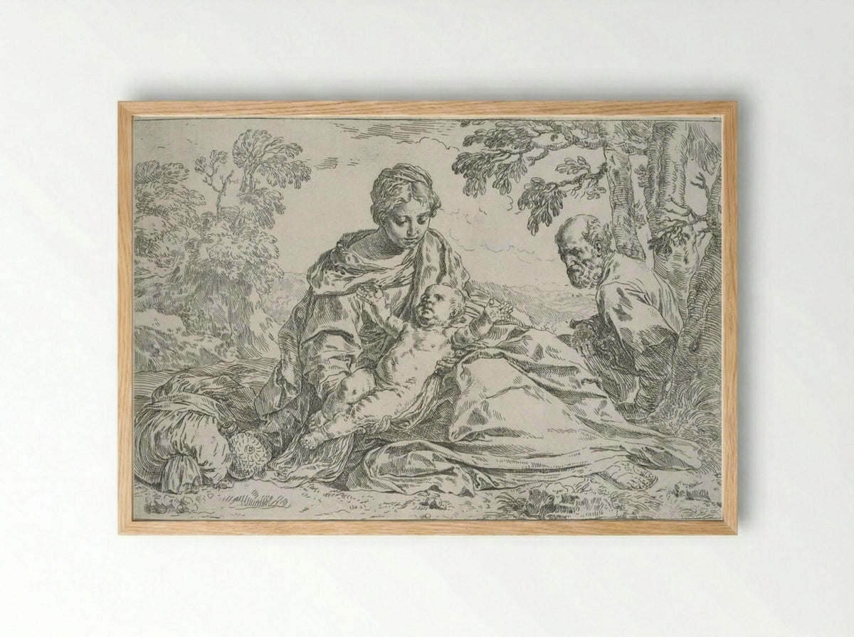 The Holy Family Resting in Egypt - Simone Cantarini - Framed Print Wood