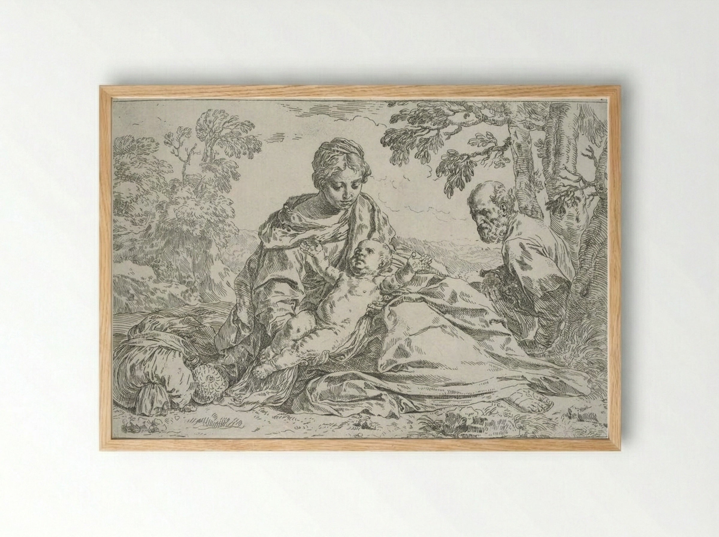 The Holy Family Resting in Egypt - Simone Cantarini - Framed Print Wood