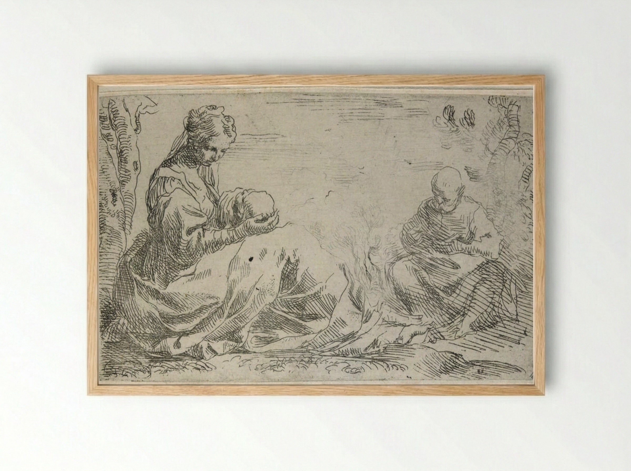 The Holy Family Resting in Egypt - Simone Cantarini - Framed Print Wood