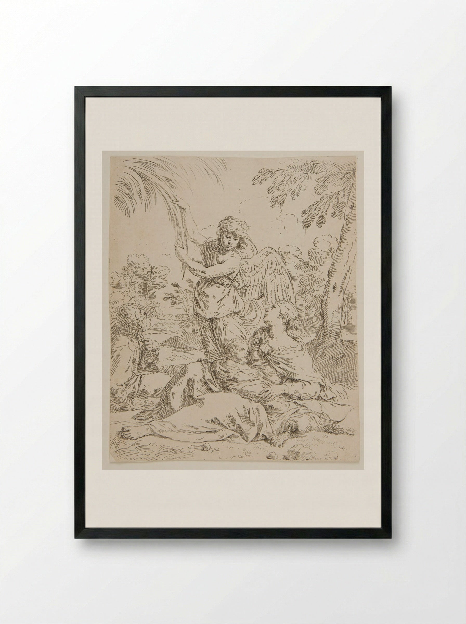 The Holy Family at Rest in Egypt - Simone Cantarini - Framed Print Black