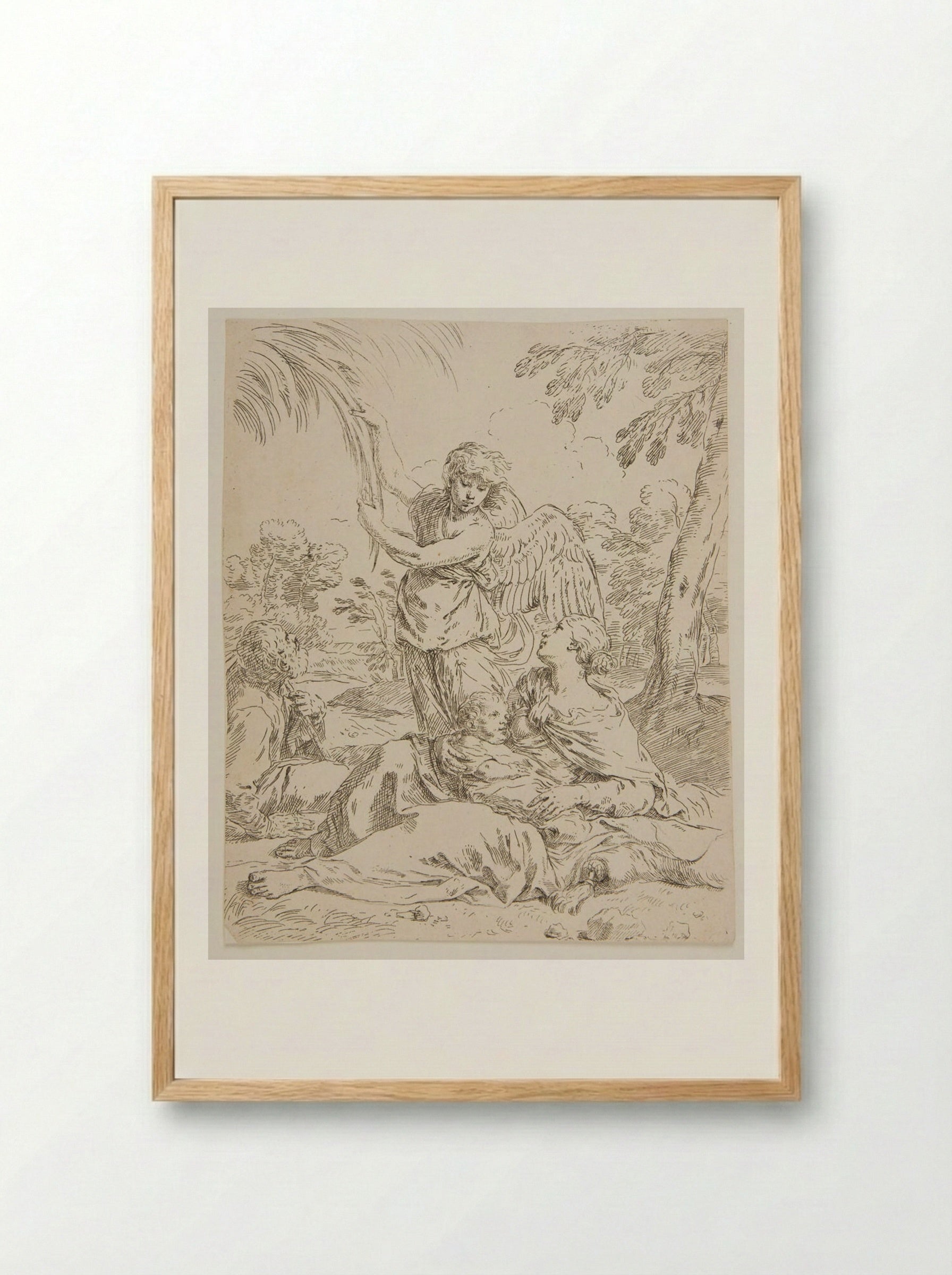 The Holy Family at Rest in Egypt - Simone Cantarini - Framed Print Wood