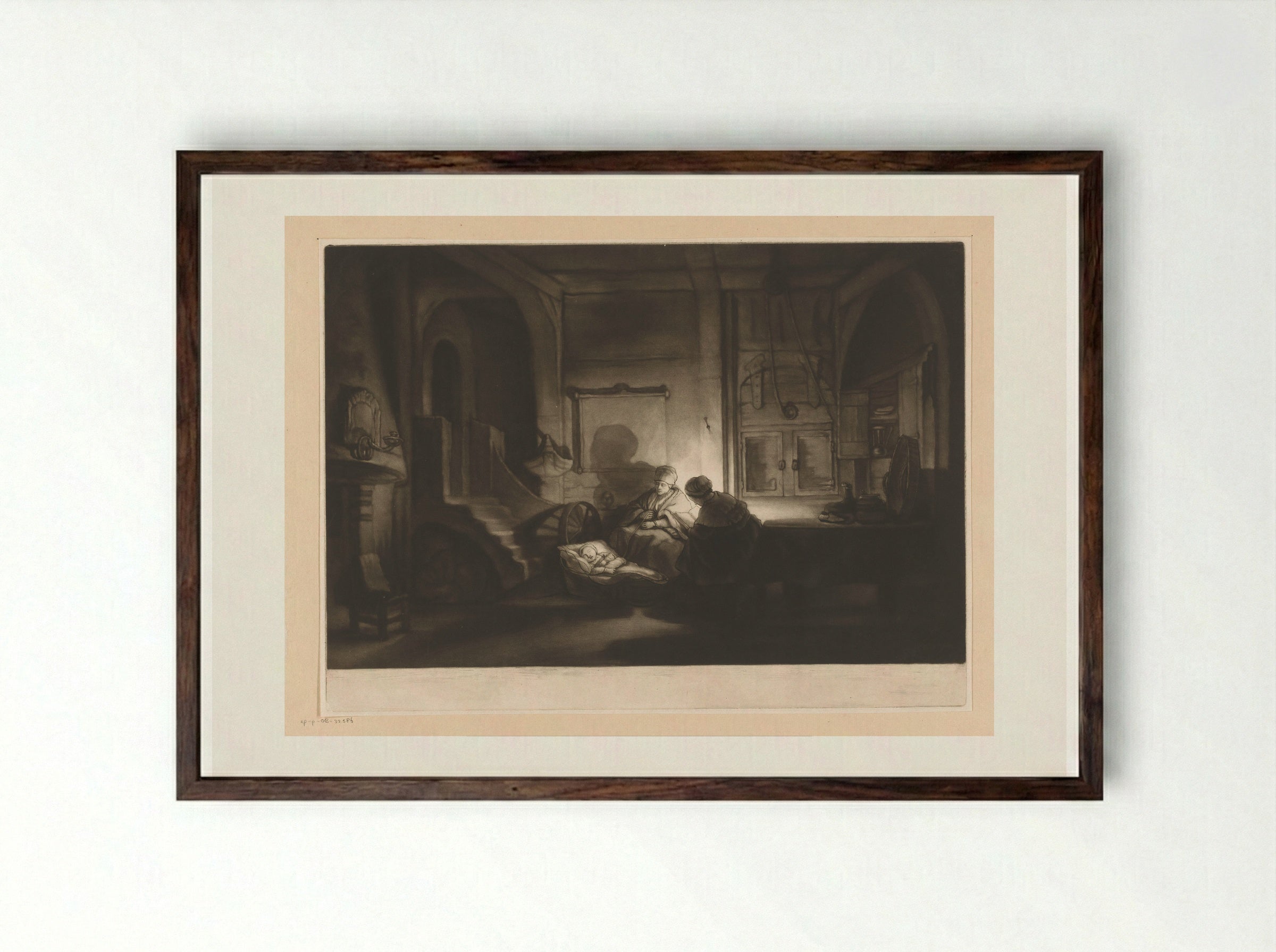 The Holy Family by Night - James McArdell - Framed Print Dark Wood