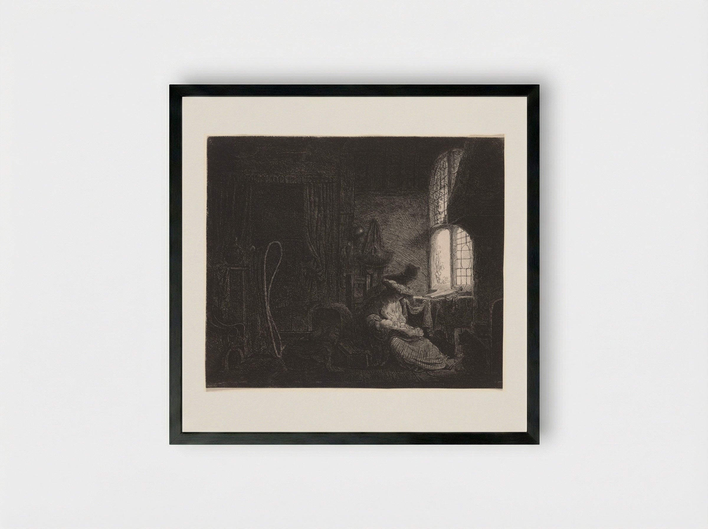 The Holy Family in an Interior - Ferdinand Bol - Framed Print Black