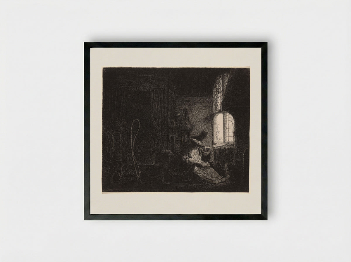 The Holy Family in an Interior - Ferdinand Bol - Framed Print Black