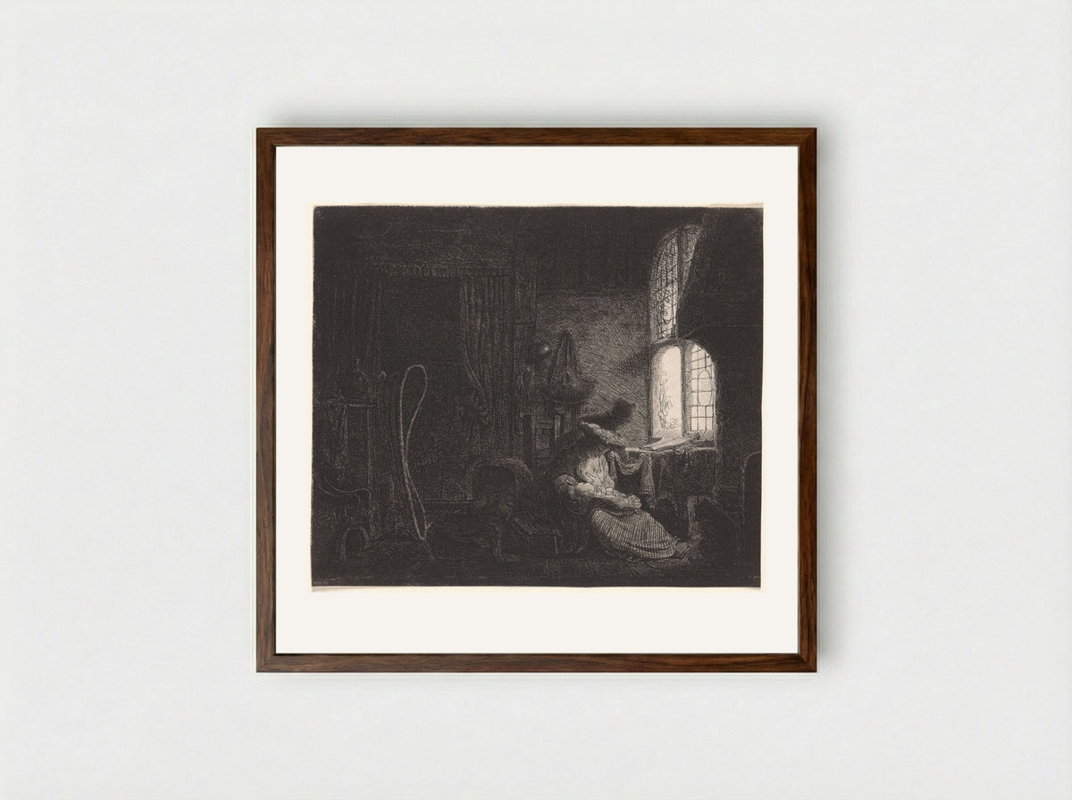The Holy Family in an Interior - Ferdinand Bol - Framed Print Dark Wood