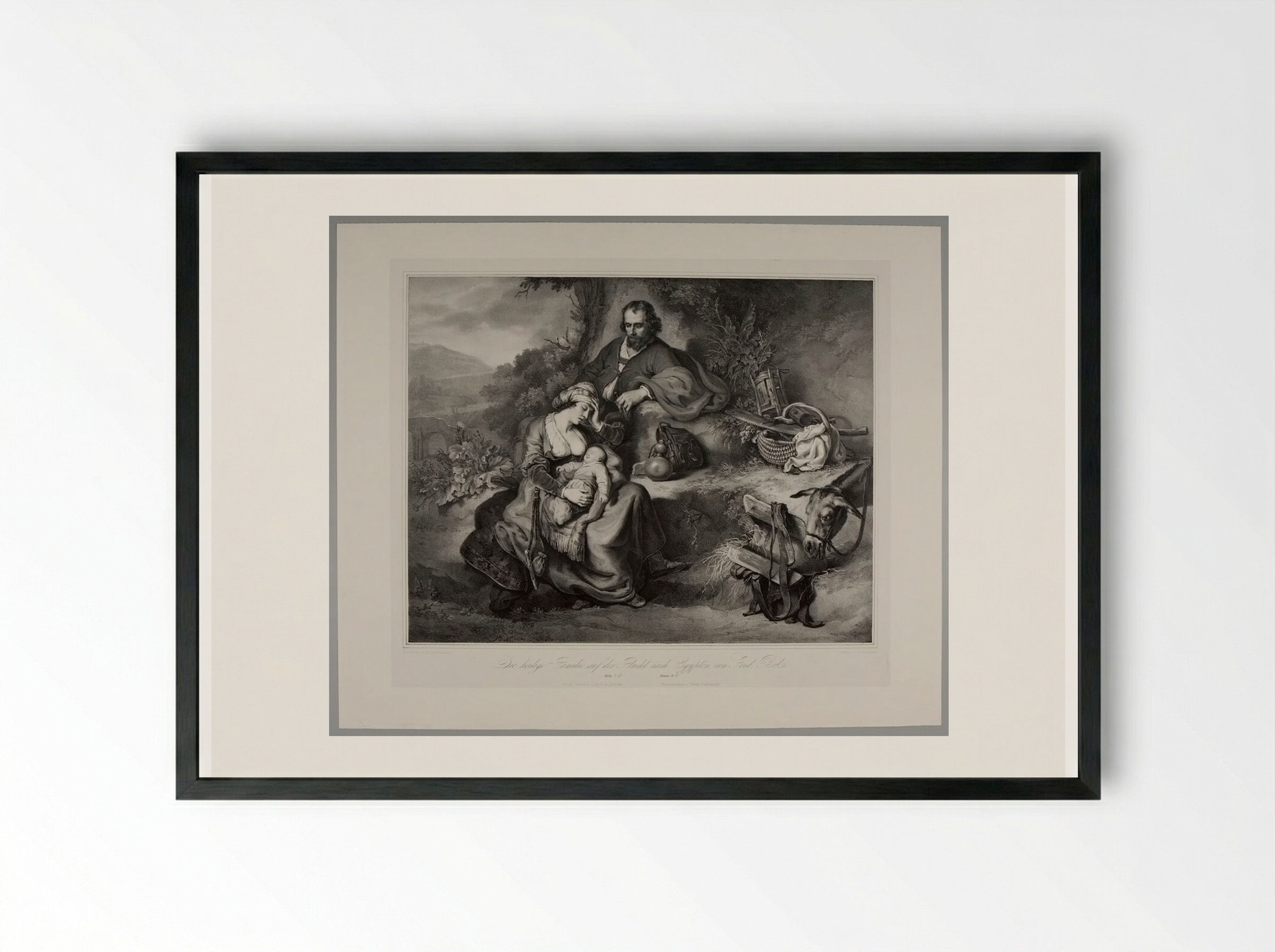 The Holy Family on the Flight to Egypt - Franz Hanfstaengl - Framed Print Black
