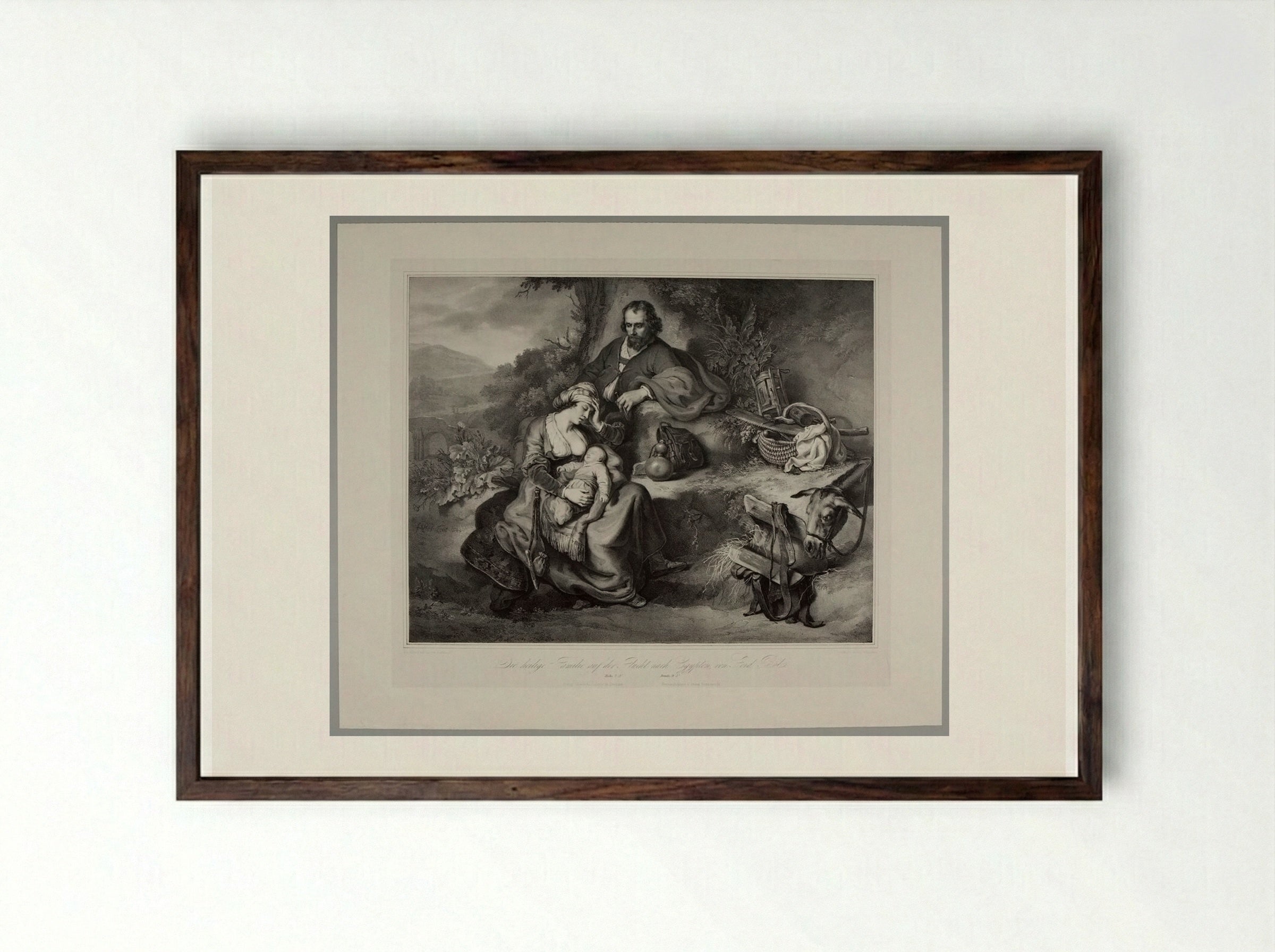 The Holy Family on the Flight to Egypt - Franz Hanfstaengl - Framed Print Dark Wood