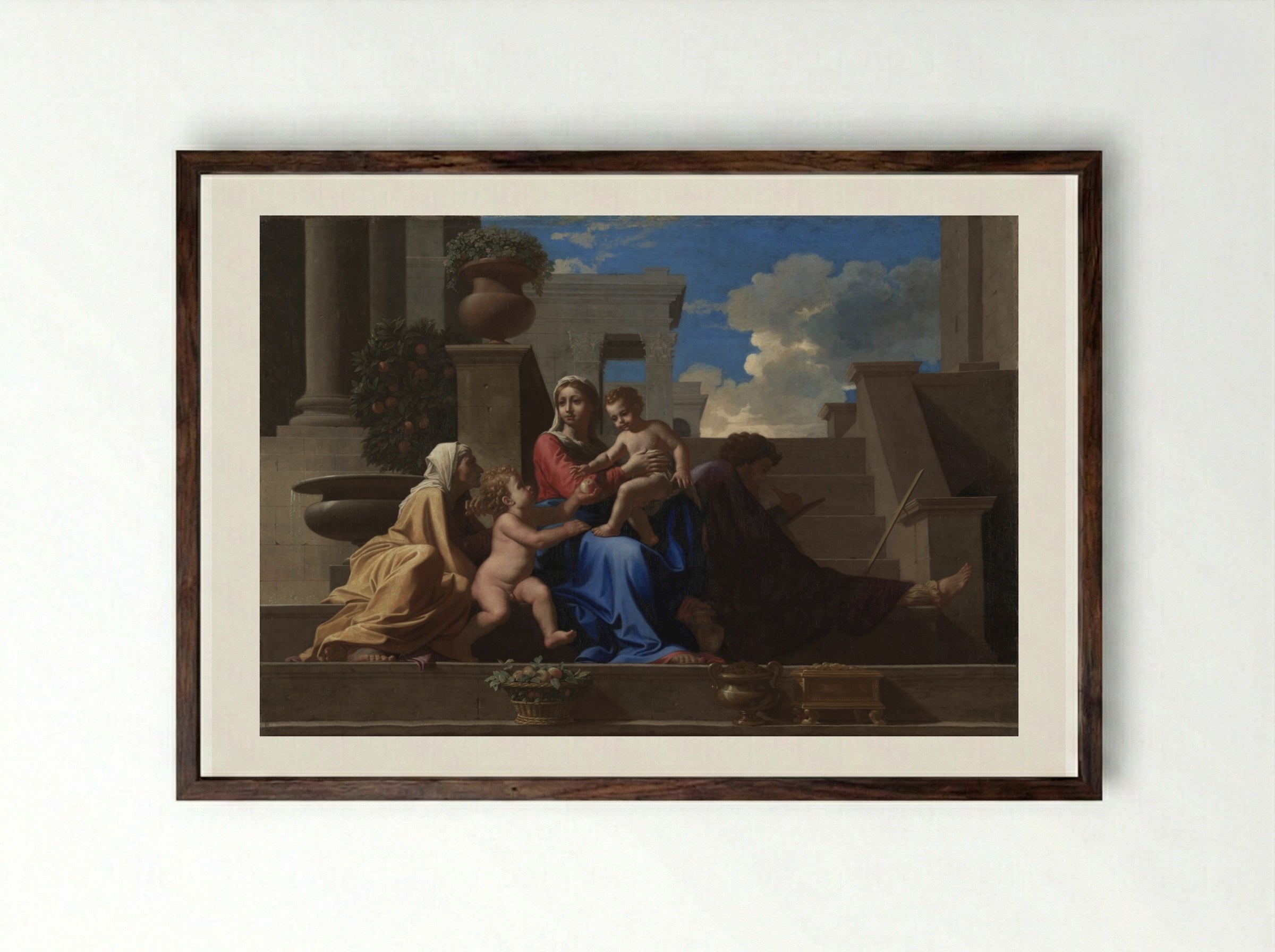 The Holy Family on the Steps - Nicolas Poussin - Framed Print Dark Wood