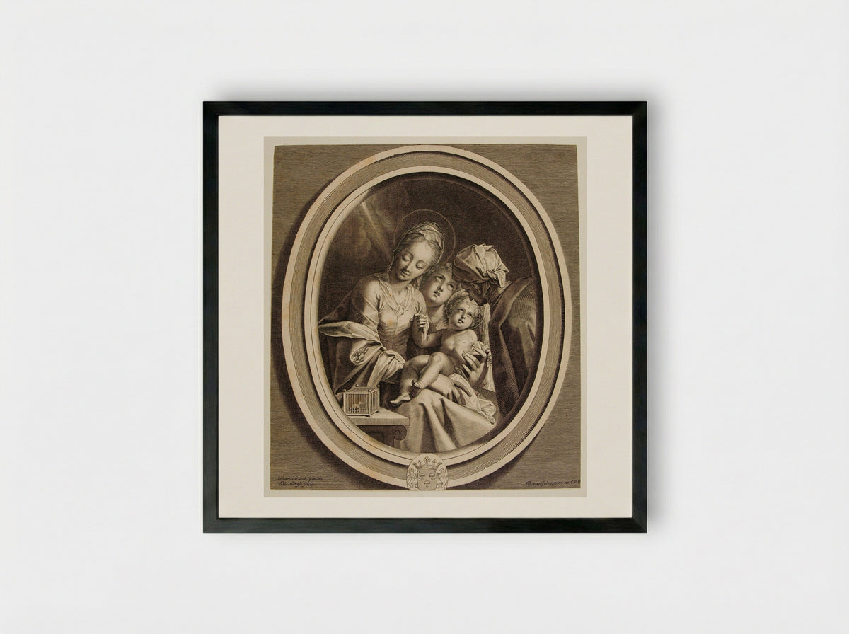 The Holy Family with Bird Cage - Abraham Bloteling - Framed Print Black