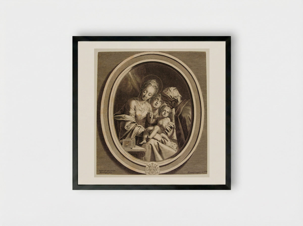 The Holy Family with Bird Cage - Abraham Bloteling - Framed Print Black