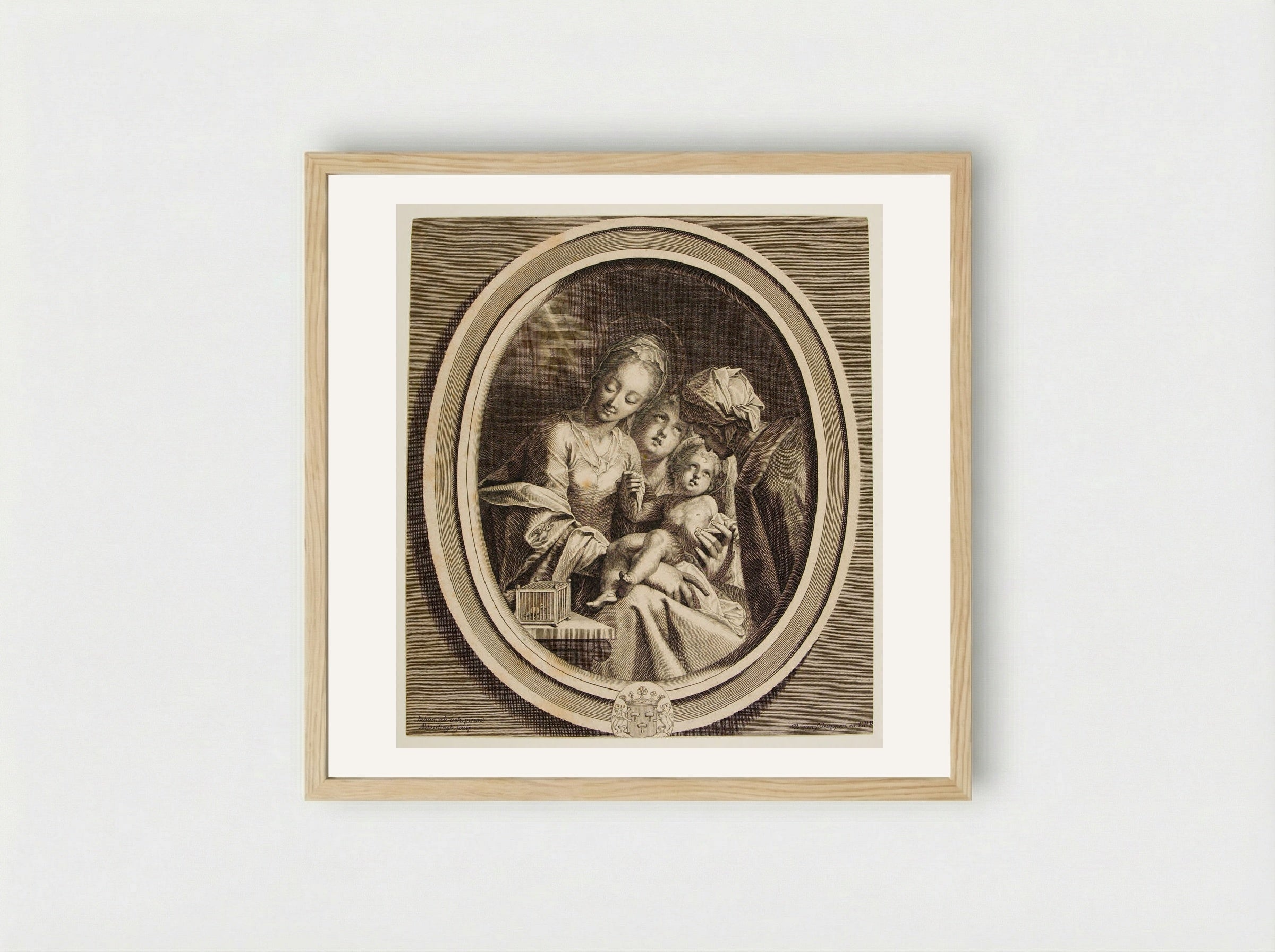 The Holy Family with Bird Cage - Abraham Bloteling - Framed Print Wood