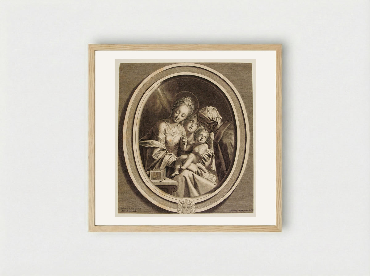 The Holy Family with Bird Cage - Abraham Bloteling - Framed Print Wood