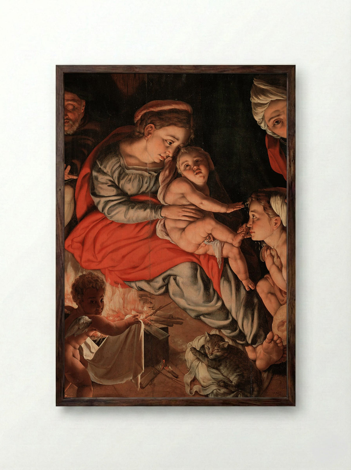 The Holy Family with Erard de la Marck - Jan Cornelisz Vermeyen - Framed Print Dark Wood