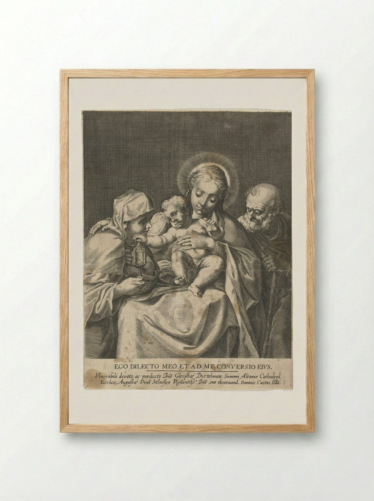 The Holy Family with Saint Clare of Assisi - Dominicus Custos - Framed Print Wood